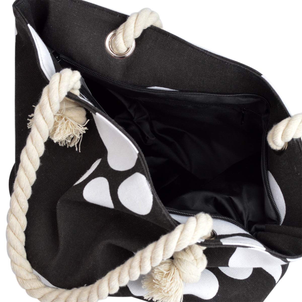 TrendsBlue Premium Black Cotton Canvas Tote Bag for Dogs & Cats - 17 x 13 x 5.5 - Stylish Animal Paws Print Shoulder Handbag