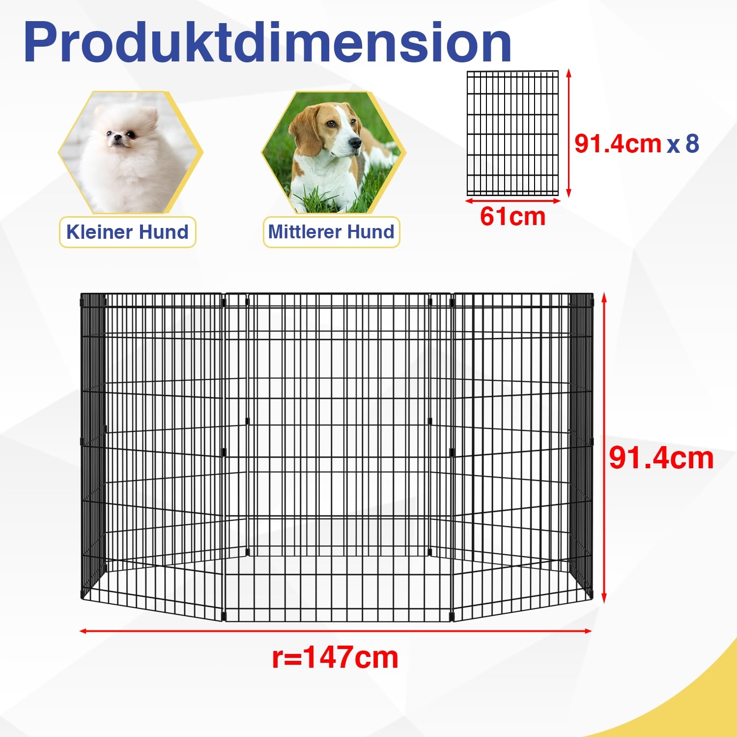 FDW 36 Inch Dog Pen 8 Panel Dog Playpen Indoor Outdoor Metal Puppy Pet Fence Portable Folding Animal Exercise Fence,Black