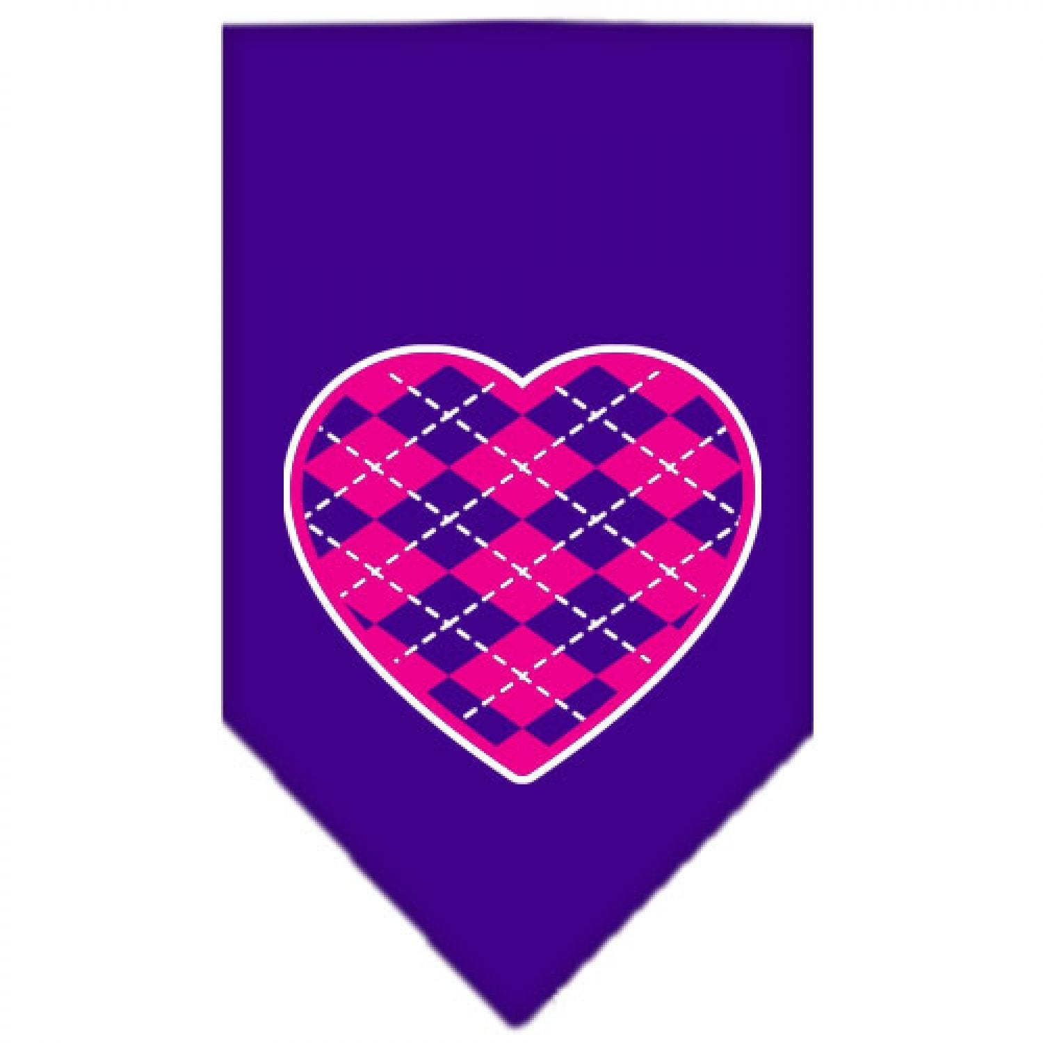 Pet and Dog Bandana Screen Printed, Pink Argyle Heart Purple Large