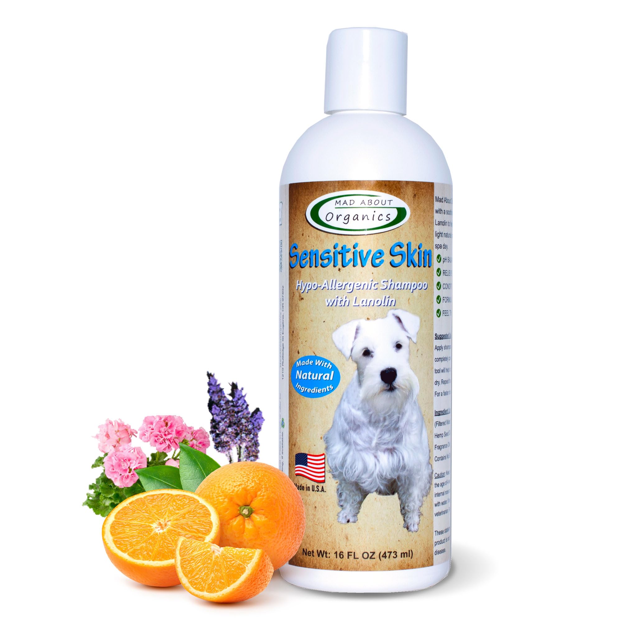 Mad About Organics Dog Shampoo for Sensitive Skin - Lanolin-Enriched Formula - pH Balanced to Support Natural Oils - Light Citru