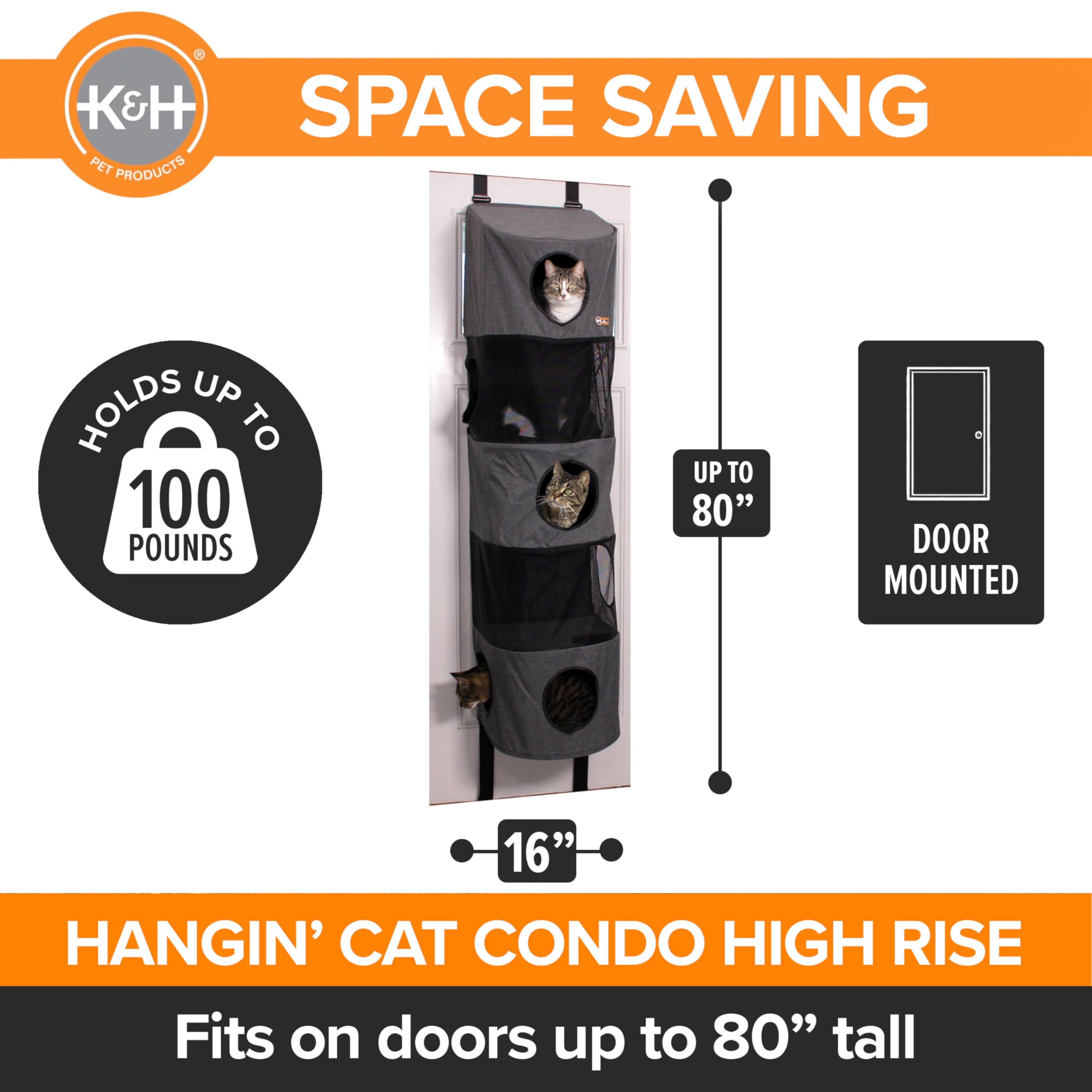 K&H Pet Products Hangin Cat Tree Condo 5 Level Door Mounted Cat Furniture, Space Saving, Mesh Levels, Peep Holes, Interconnectin