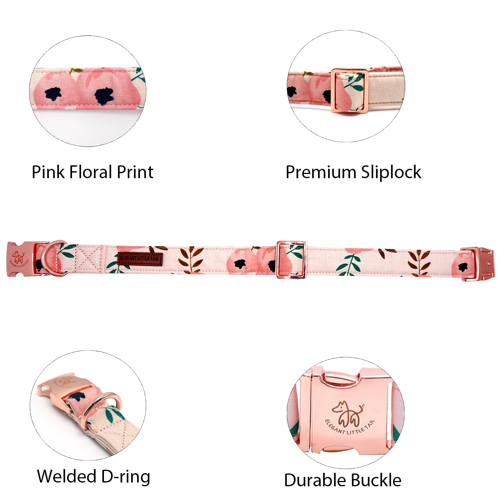 Elegant Little Tail Dog Collar, Pink Floral Girl Pet Collar Durable Cute Dog Collars Summer Female Pet Gift Adjustable Dog Colla
