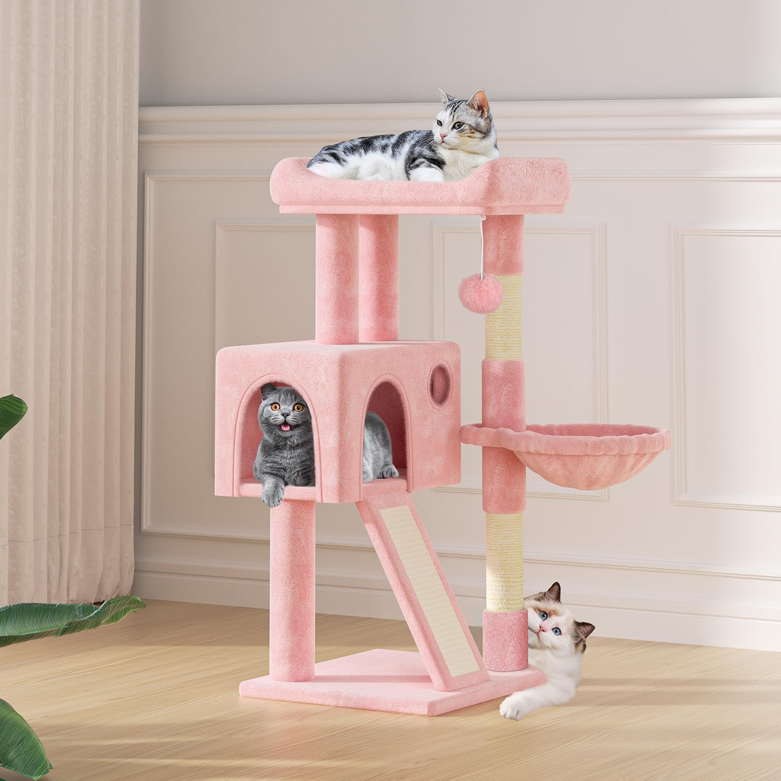 Monibloom Cat Tree, 36 Inch Cat Tree Tower With Cat Condo, Small Cat Tower With Scratching Post & Sisal-Covered Scratching Board