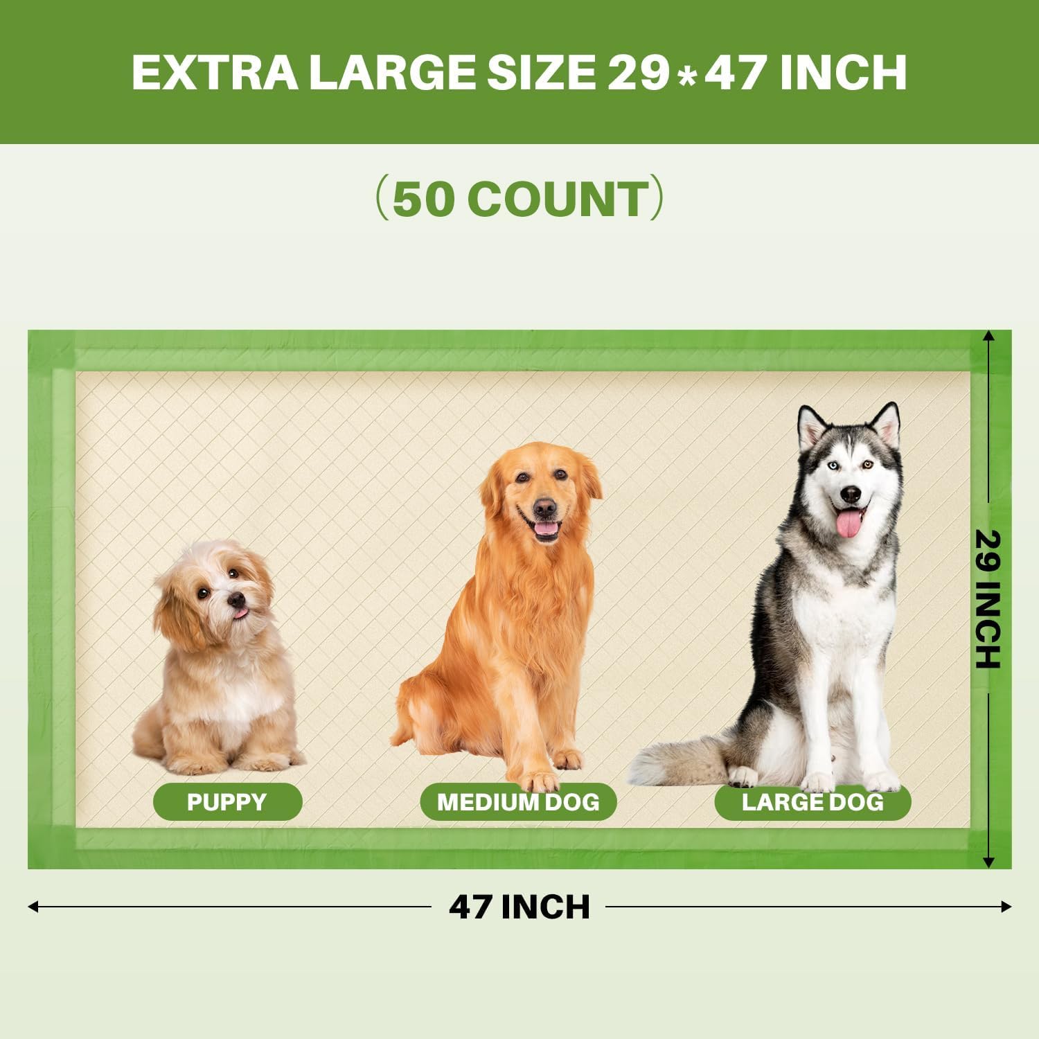 Gardner Pet Dog Pee Pads Extra Large 29 x47 , XL Thicker ECO Green Disposable Puppy Training Pads Super Absorbent Full Edge-Wrap