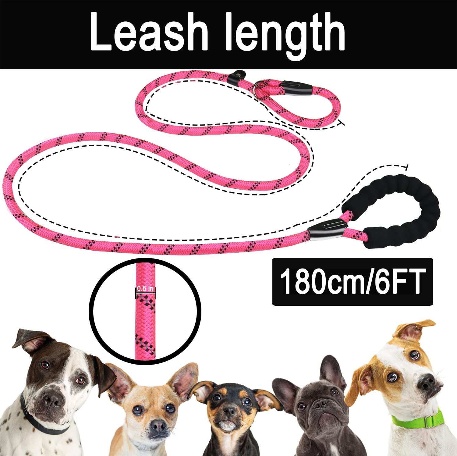 Durable Dog Leash, 6 Ft Strong Training Dog Leash With Comfortable Padded Handle And Highly Reflective Threads For Small Medium