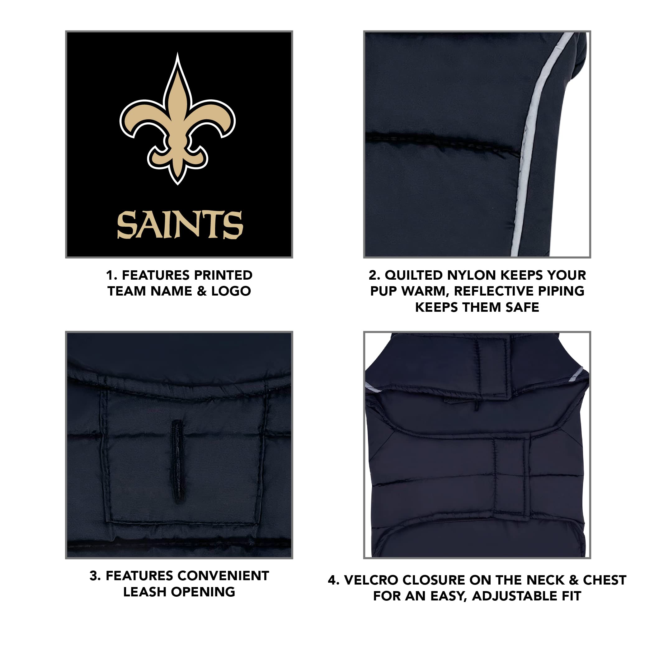 Nfl New Orleans Saints Puffer Vest For Dogs & Cats, Size Large. Warm, Cozy, And Waterproof Dog Coat, For Small And Large Dogs/Ca