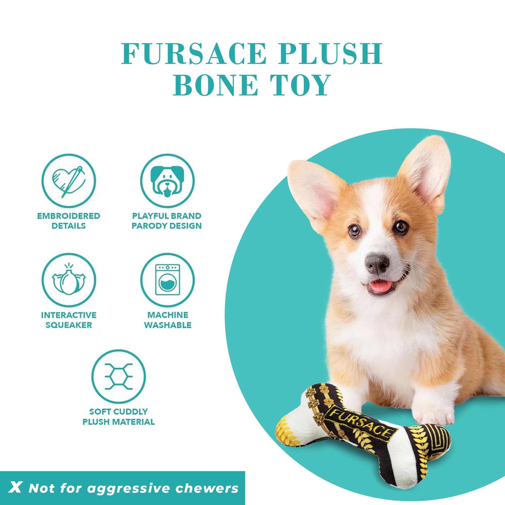 Haute Diggity Dog Plush Designer Handbag & Bones Dog Toy - Large, Squeaker, Machine-Washable, Fun Parody Design