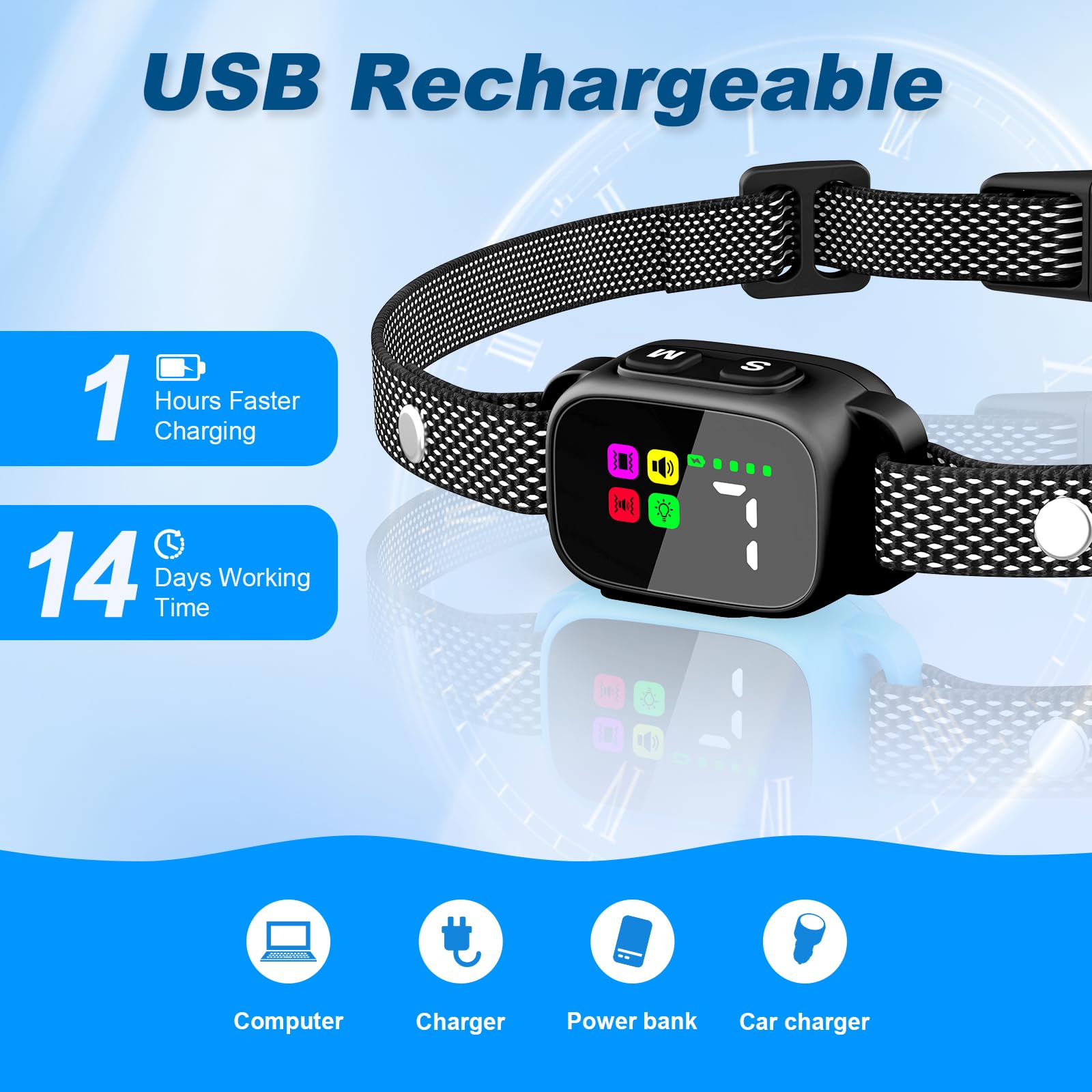 Bark Collar, Dog Bark Collar For Small Medium Dogs, No Shock Anti-Bark Collars, Rechargeable Smart Collar, Automatic Stop Bark C