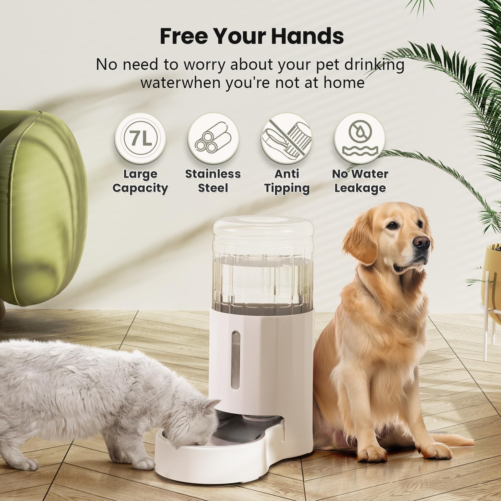 CZPET Automatic 7L Dog and Cat Water Dispenser with Stainless Steel Bowl Gravity Waterer,100% BPA-Free,Large Capacity and Drinki
