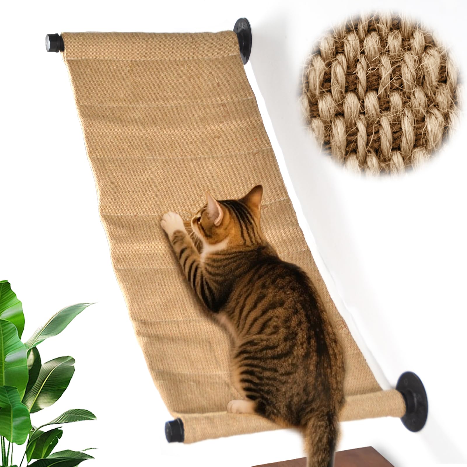 XIFOWE Cat Wall Shelves Scratcher Mat Scratcher 34.64 x 12.59 Inch, Climbable Burlap Scratch Pad for Cats Space-Saving & Playing