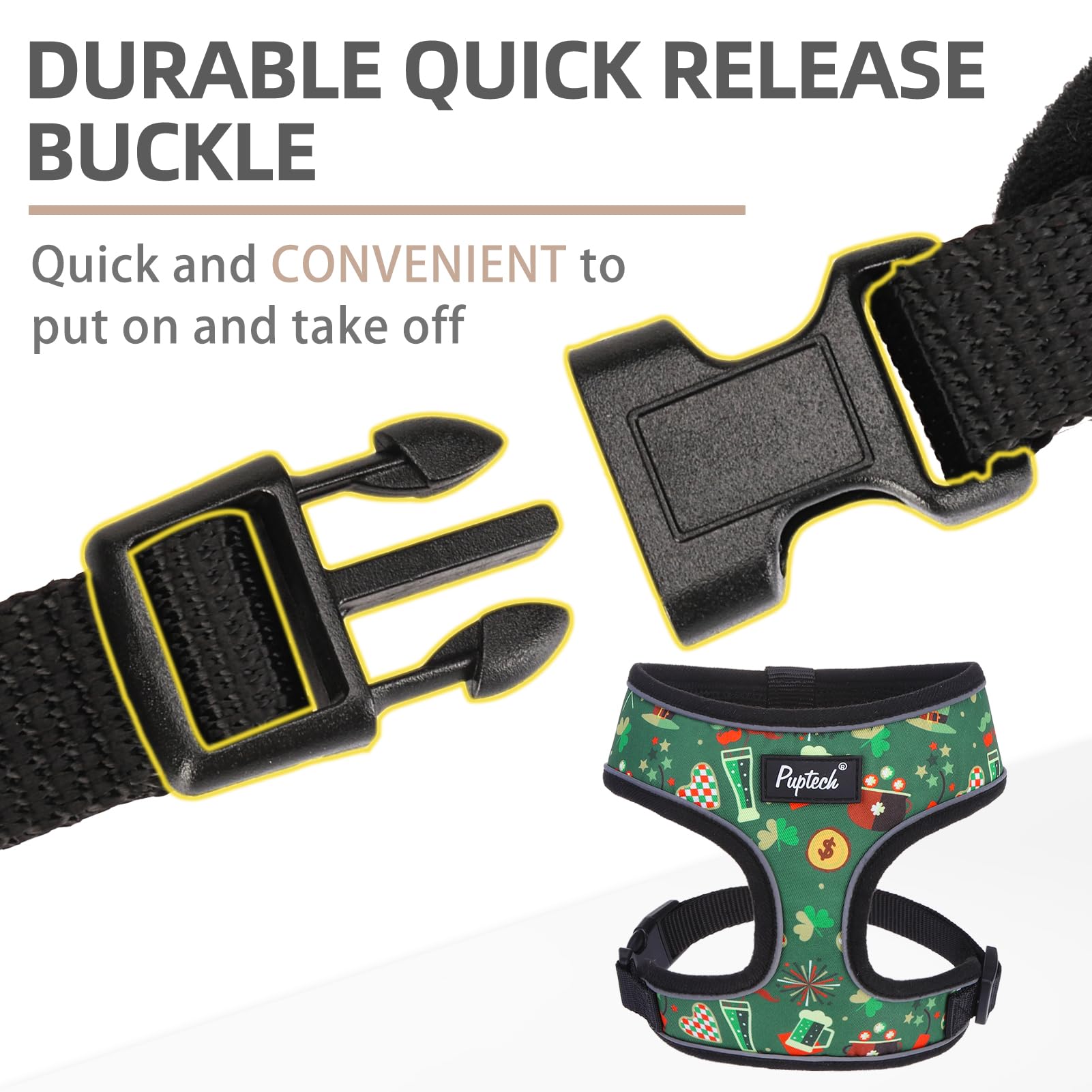 Pupteck Soft Mesh Dog Harness And Leash Set Pet Puppy Cat Comfort Padded Vest No Pull Harnesses, St. Patrick'S Deep Green, M