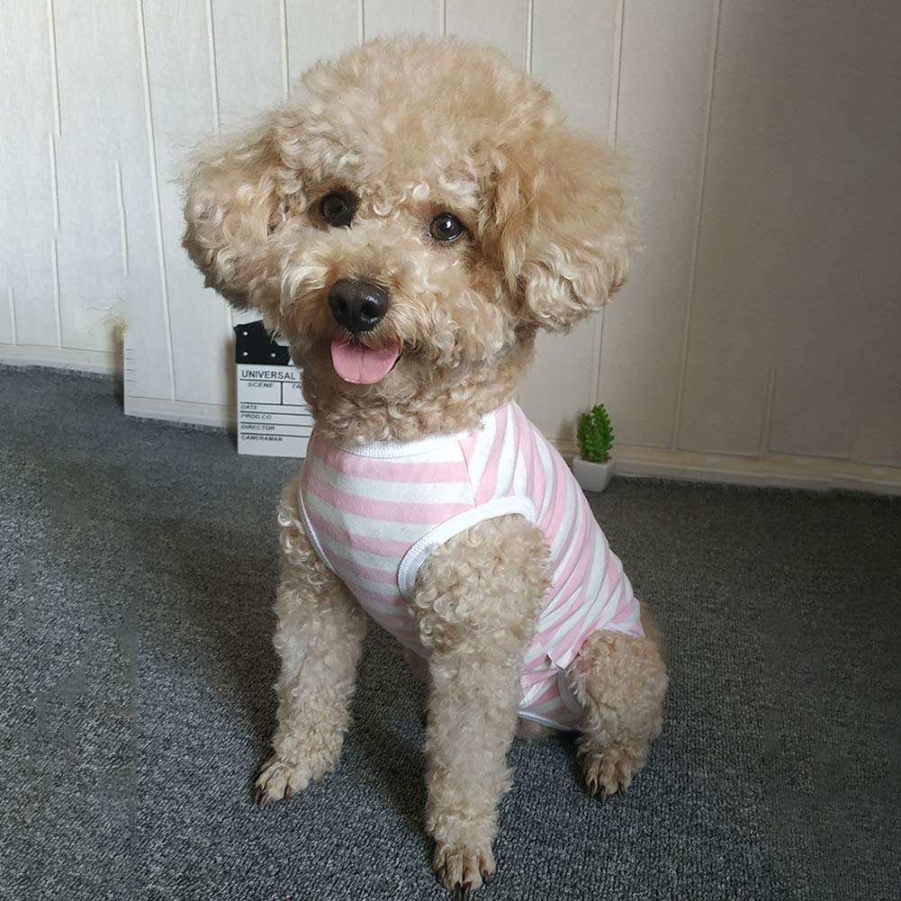 Dogs Recovery Suit Post Surgery Shirt For Puppy, Wound Protective Clothes For Little Animals Dogs Cats (Pink White Stripe-S)