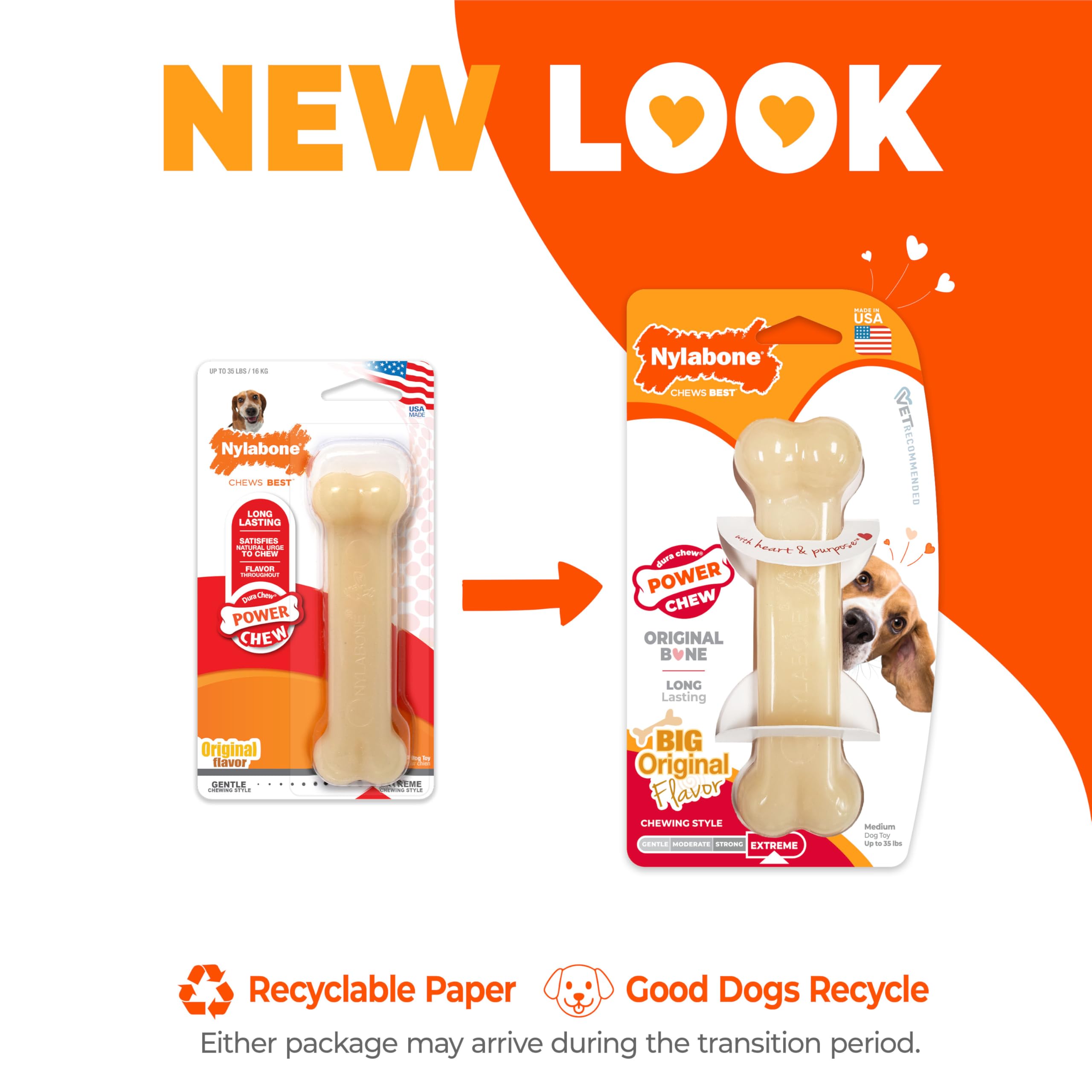 Nylabone Power Chew Classic Bone Chew Toy For Dogs, Durable Dog Toys For Aggressive Chewers, Original Flavor, Medium/Wolf - Up To 35 Lbs. (1 Count)