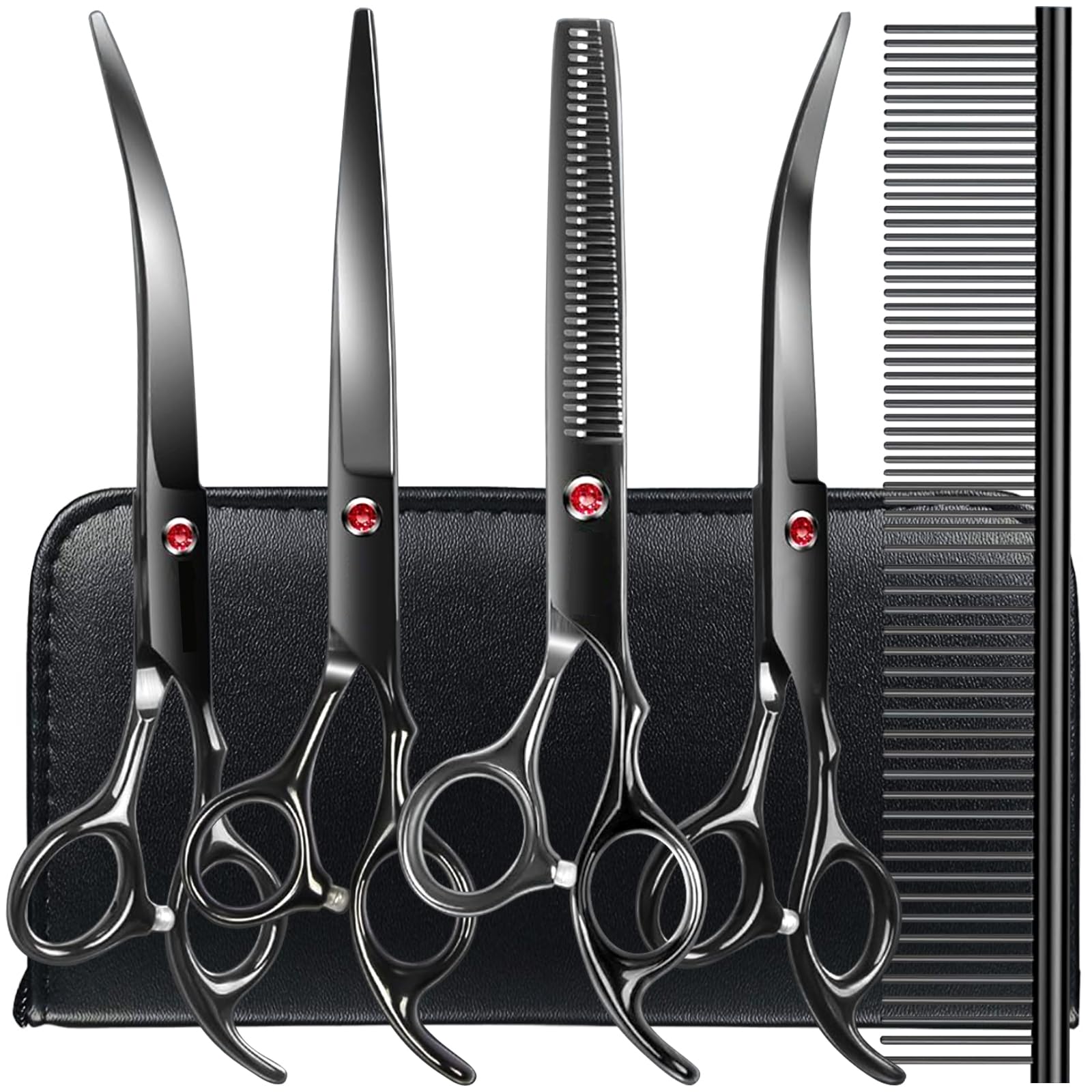 Professional Dog Grooming Scissors Kit Black 6 In 1, Dog Shears For Grooming 6Cr Premium Stainless Steel Grooming Scissors Kit F