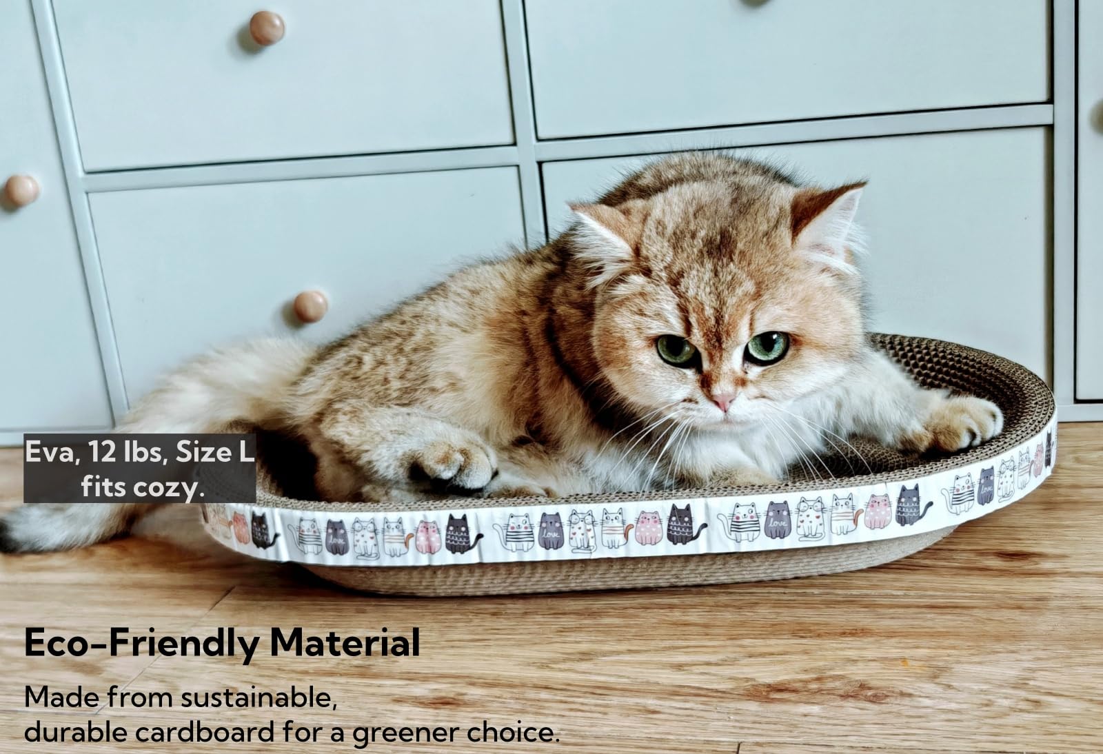 Spindro Large Cat Scratcher Bed - Oval Cardboard Lounge, 18.5"x12.6"x2.4", White, 2 Pack, Furniture Protector for Cats
