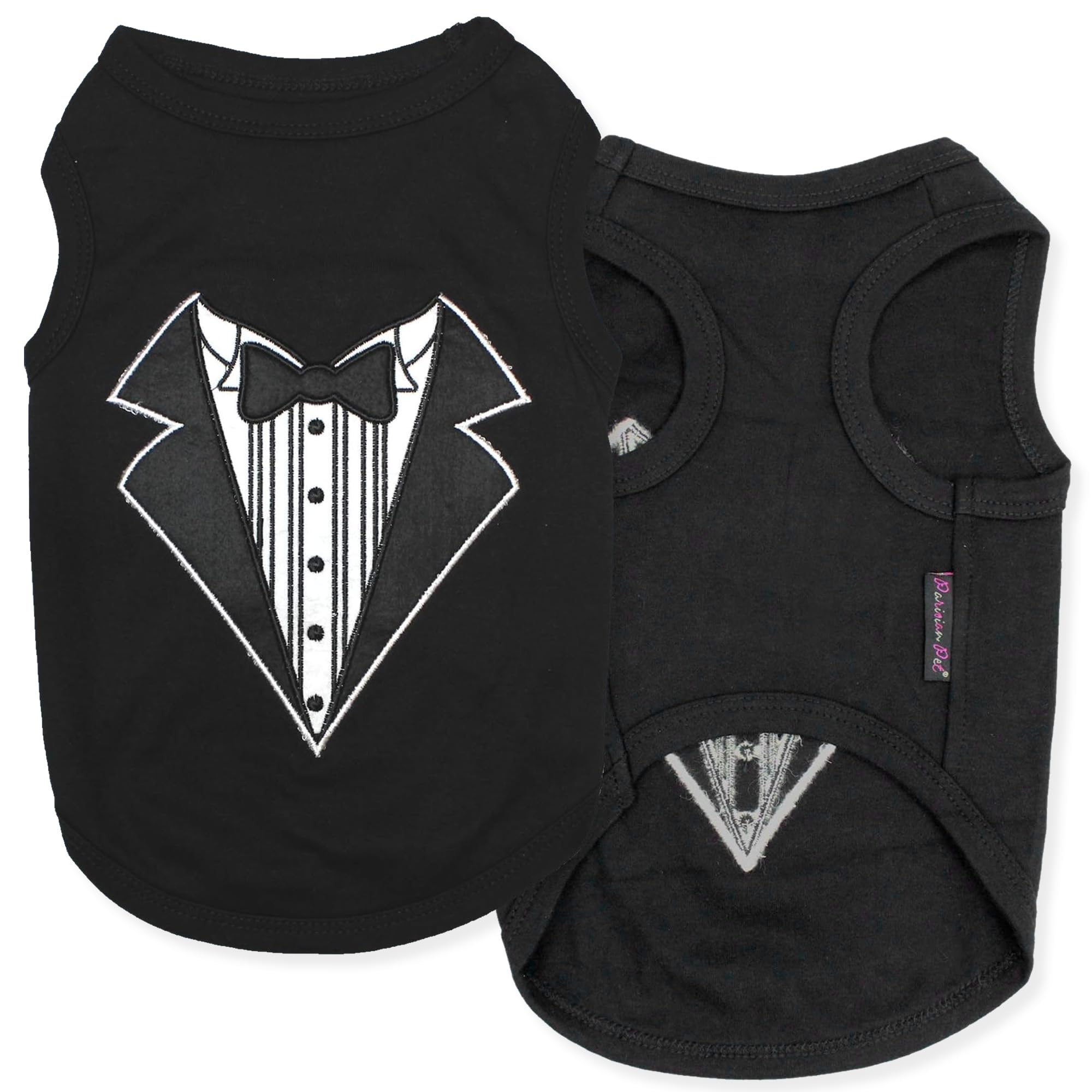 Parisian Pet Dog Tshirt - Embroidered  Tuxedo Tank Top - 100% Cotton And Lightweight Dog Clothes - Sleeveless Machine Washable B