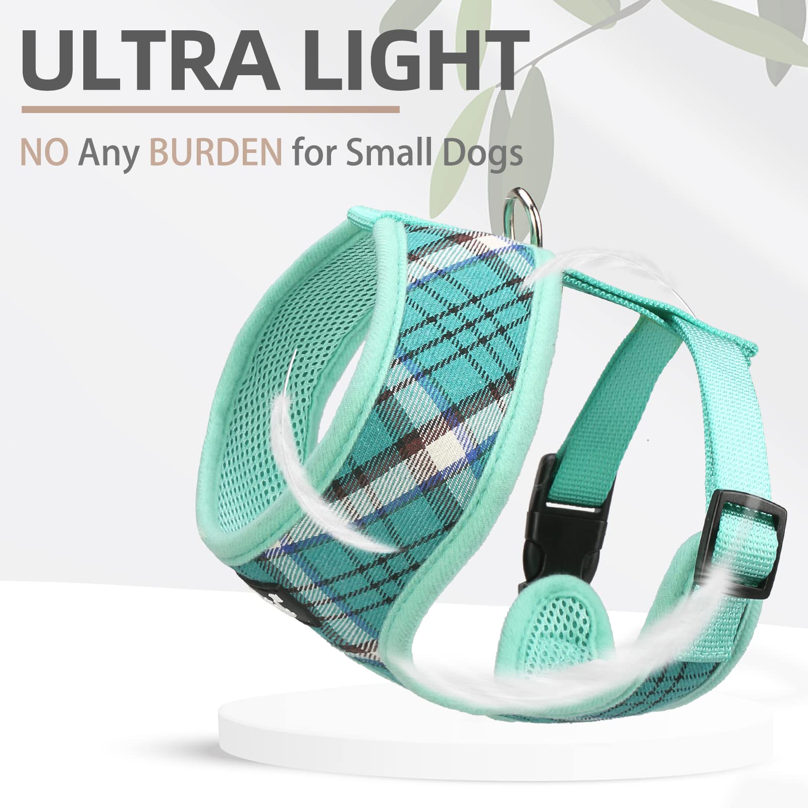 Pupteck Soft Mesh Dog Harness And Leash Set Pet Puppy Cat Comfort Padded Vest No Pull Harnesses, Green, S