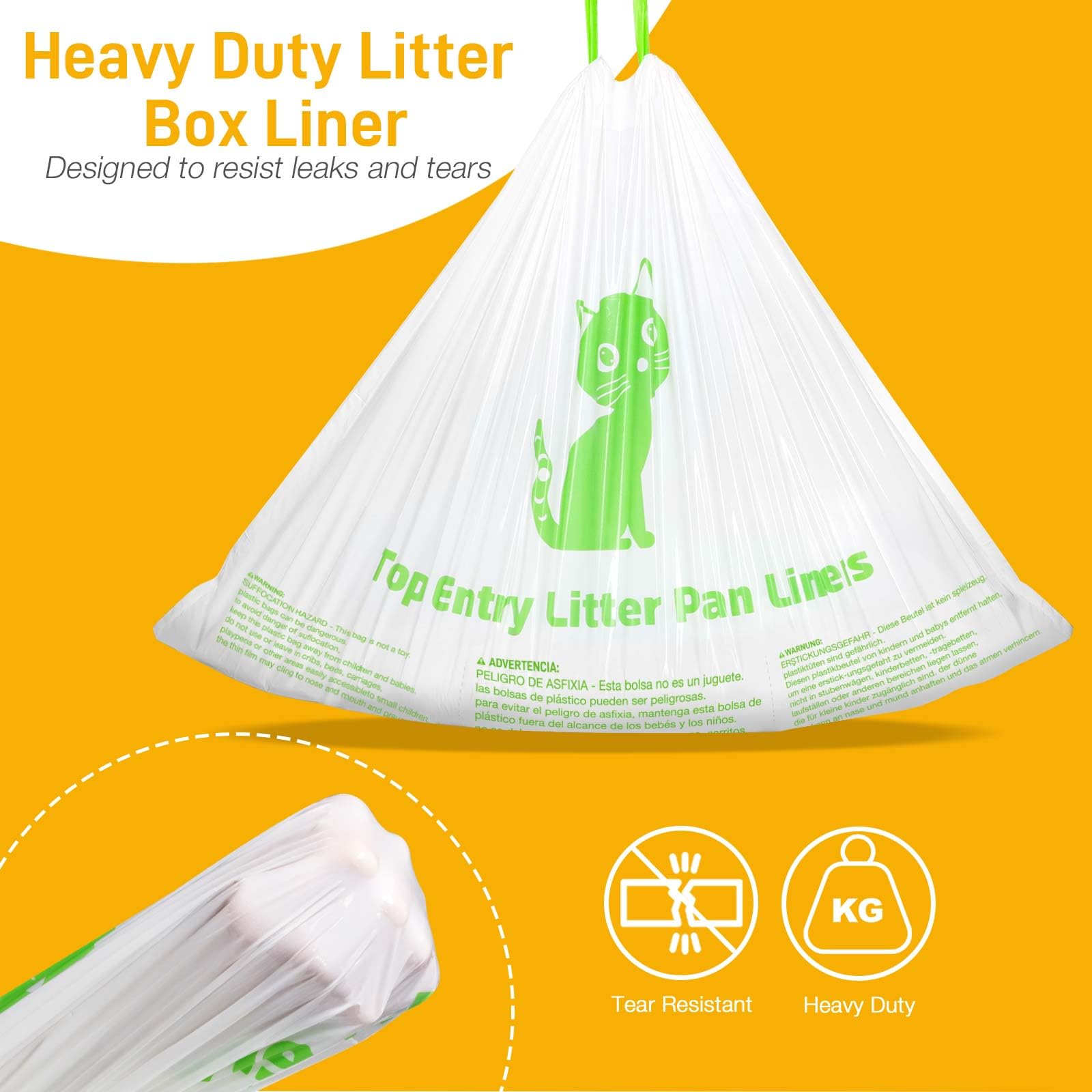 VoagLuk Cat Litter Box Liners - Heavy Duty Plastic, 25 Count, Drawstring, Compatible with Top Entry Litter Pans