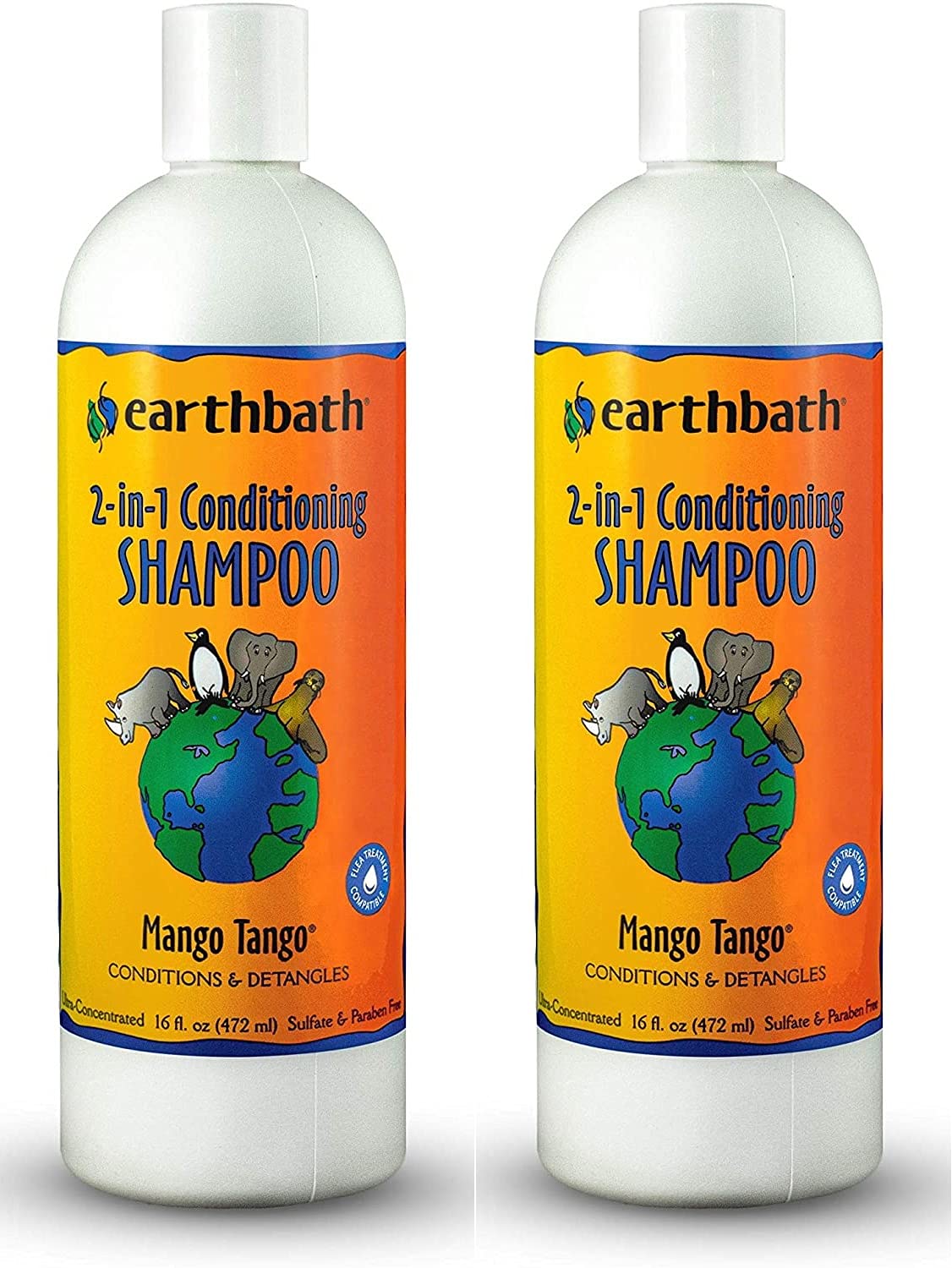 Earthbath, Mango Tango 2-In-1 Conditioning Shampoo - Cruelty Free Dog Shampoo And Conditioner, Made In Usa, Gentle Dog Conditioner, Best Puppy Shampoo & Puppy Supplies, Safe Dog Wash - 16 Oz (2 Pack)