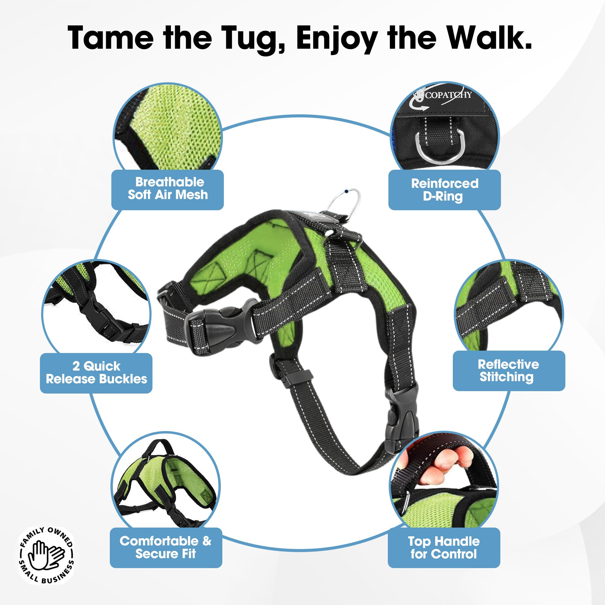 Copatchy No Pull Reflective Adjustable Dog Harness With Handle (Medium, Green)