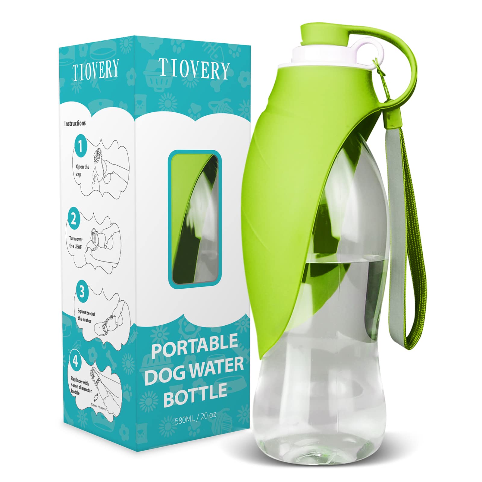 Tiovery Dog Water Bottle, Portable Pet Water Dispenser Feeder Leak Proof With Drinking Cup Dish Bowl For Outdoor Walking, Hiking, Travel, 20Oz Water Bottle Fit For Small To Large Dogs And Cats Green