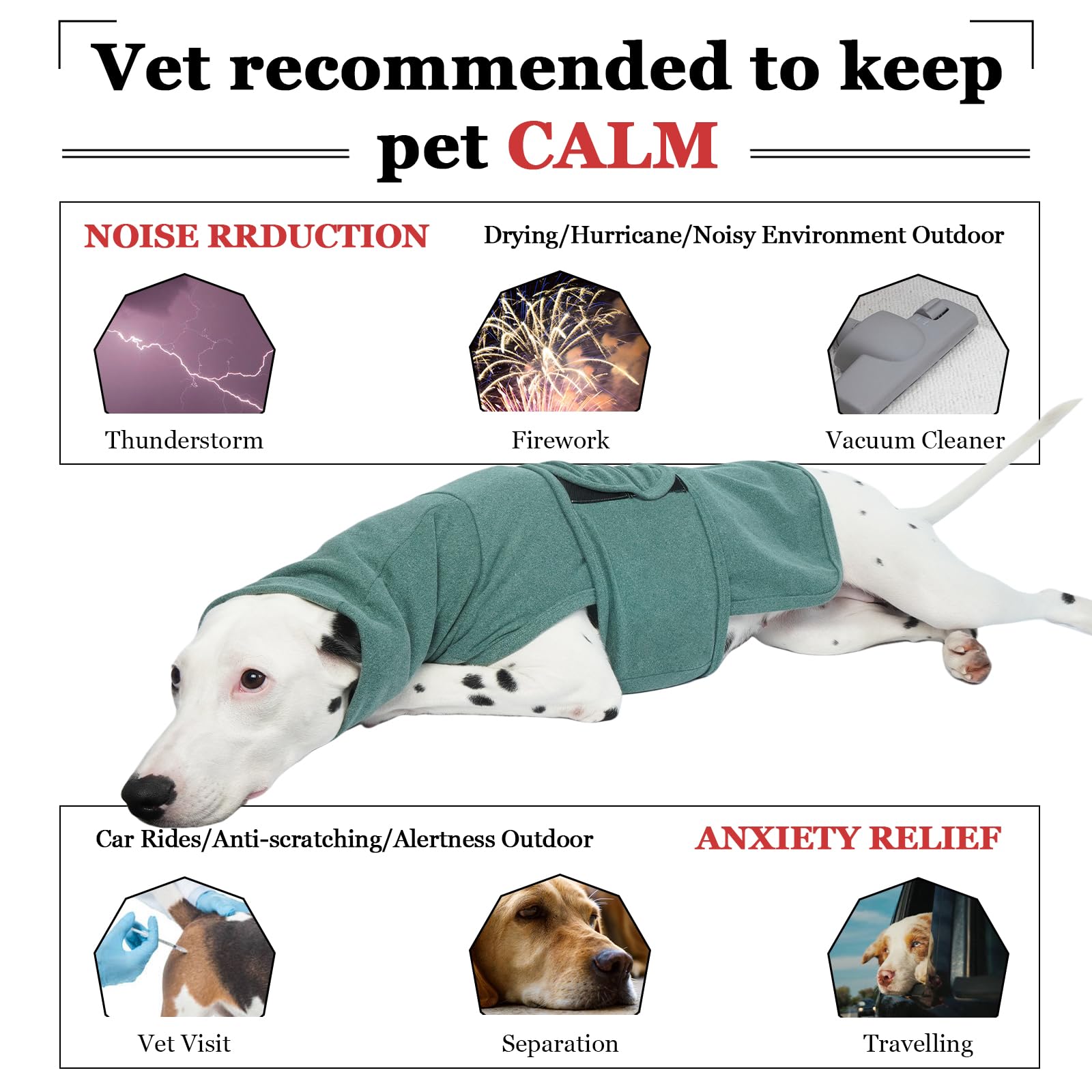 Rozkitch Dog Anxiety Vest Calming Jacket With Hoodie Soft Dog Ears Cover, Anxiety Relief Jacket With Ear Wrap For Fireworks Trav