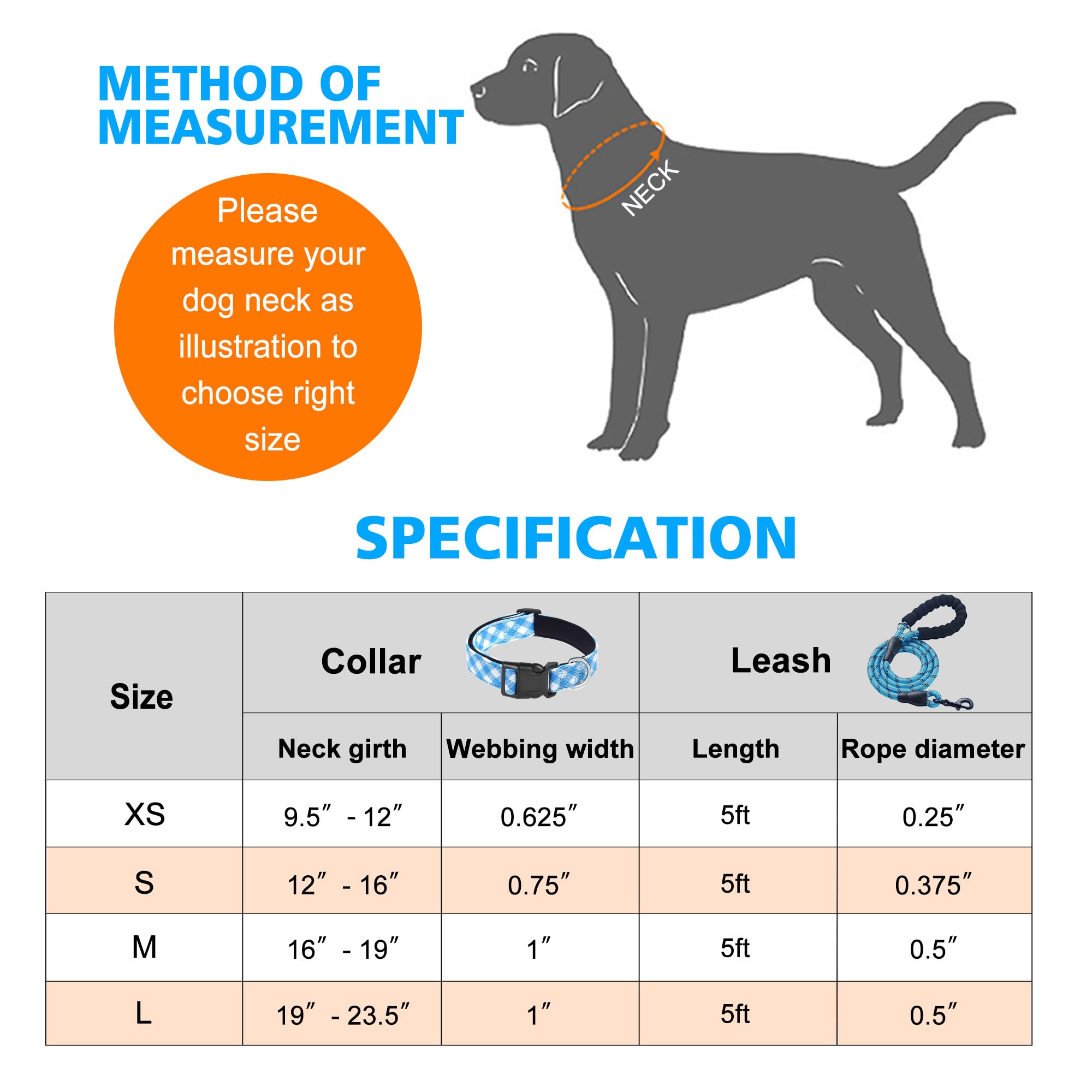 Ladoogo Reflective Dog Collar Padded With Soft Neoprene Breathable Adjustable Nylon Dog Collars For Small Medium Large Dogs (Medium (Pack Of 1), Vivid Blue Plaid Collar+Leash)