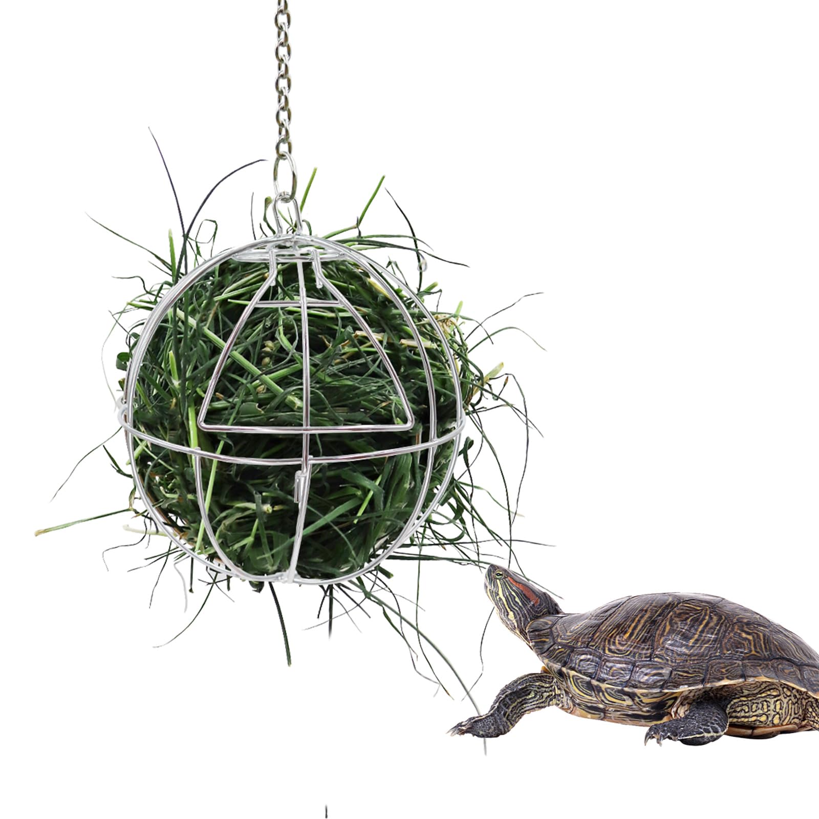 4.7 Inch Tortoise Treat Ball Toy, Hanging Turtle Stainless Steel Hay Feeder Ball, Small Animal Grass Fruit Vegetable Feeder Hold
