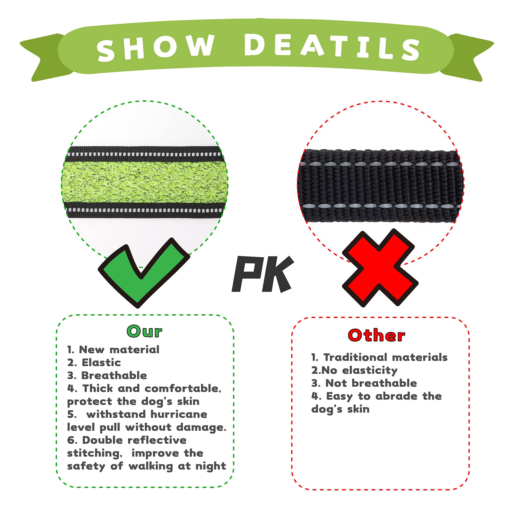 Xipebros Dog Harness,No Pull Dog Harness With Reflective Adjustable,Stops Pets From Pulling And Choking On Walks,Dog Harness For Large Dogs (Green, Xxl)