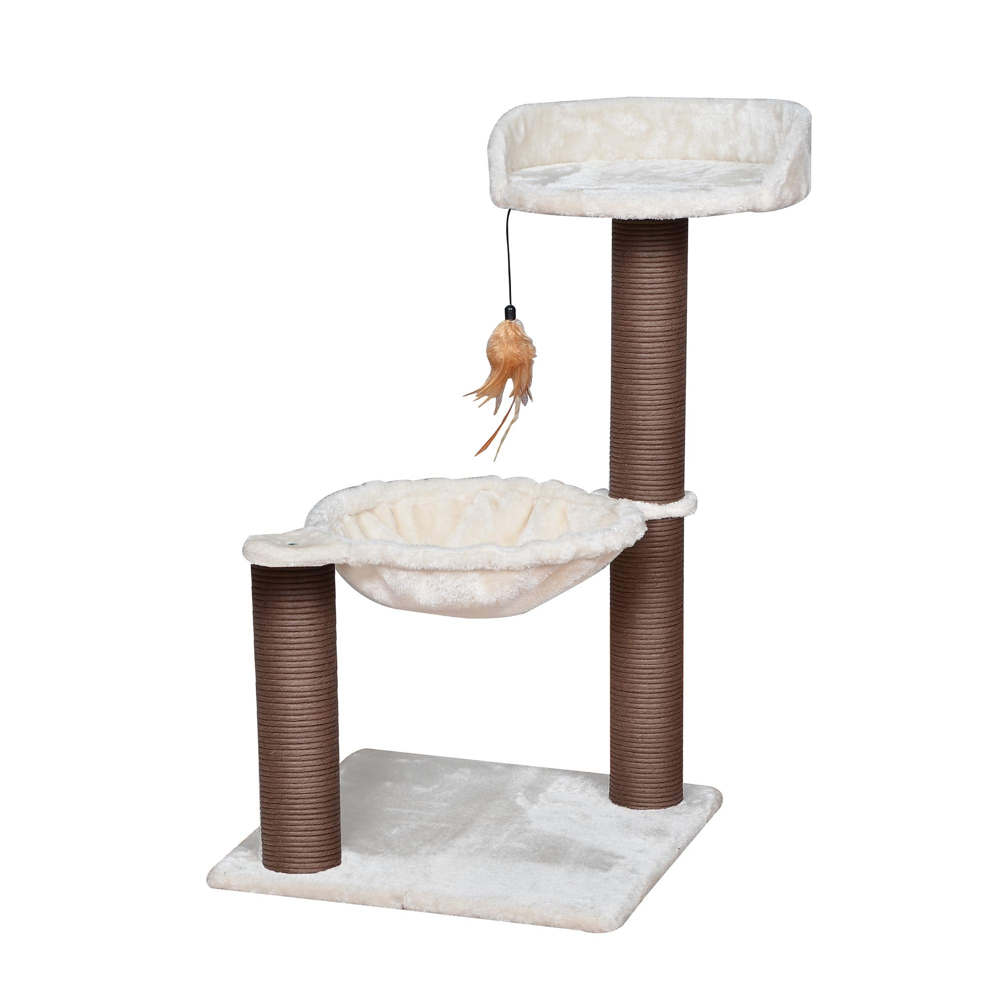 Catry Cat Tree With Feather Toy - Cozy Design Of Cat Hammock Allure Kitten To Lounge In, Cats Love To Lazily Recline While Playing With Feather Toy And Scratching Post, (Innovative Arrival)