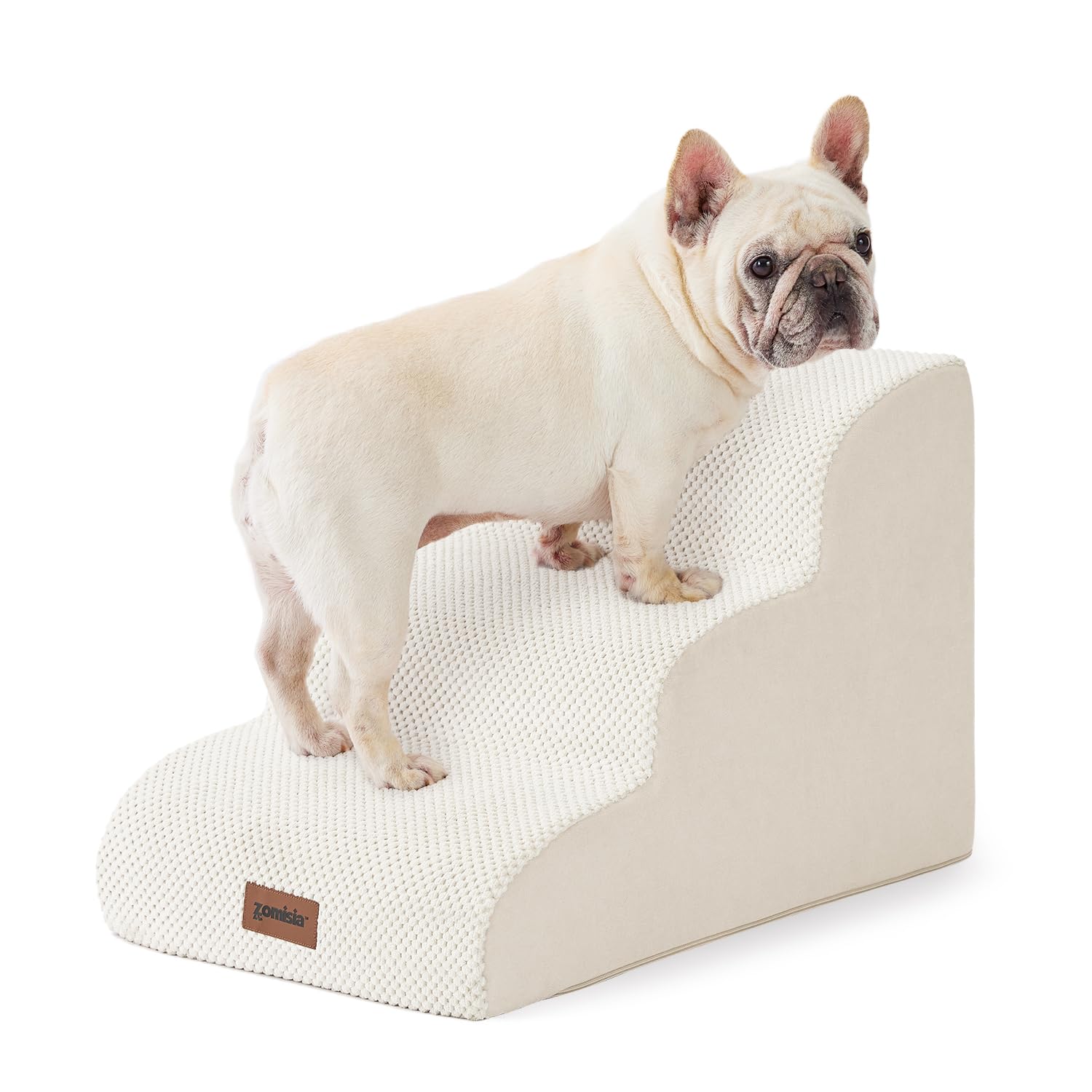 Zomisia Dog Stairs For Small Dogs - Pet Stairs For Couch And Bed, 35D Foam Dog Steps Ramp With Non-Slip Bottom Beige, 3 Steps