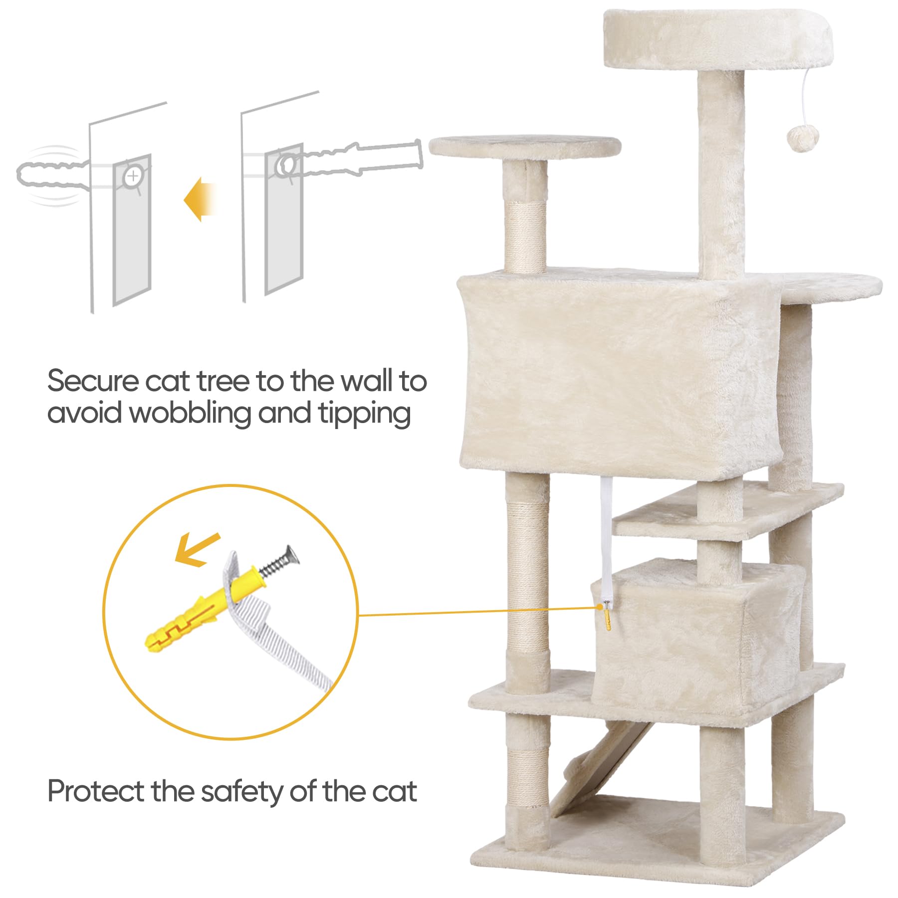54In Cat Tree Tower For Indoor Cats Multi-Level Cat Condo Cat Bed Furniture With Scratching Post Kittens Activity Center