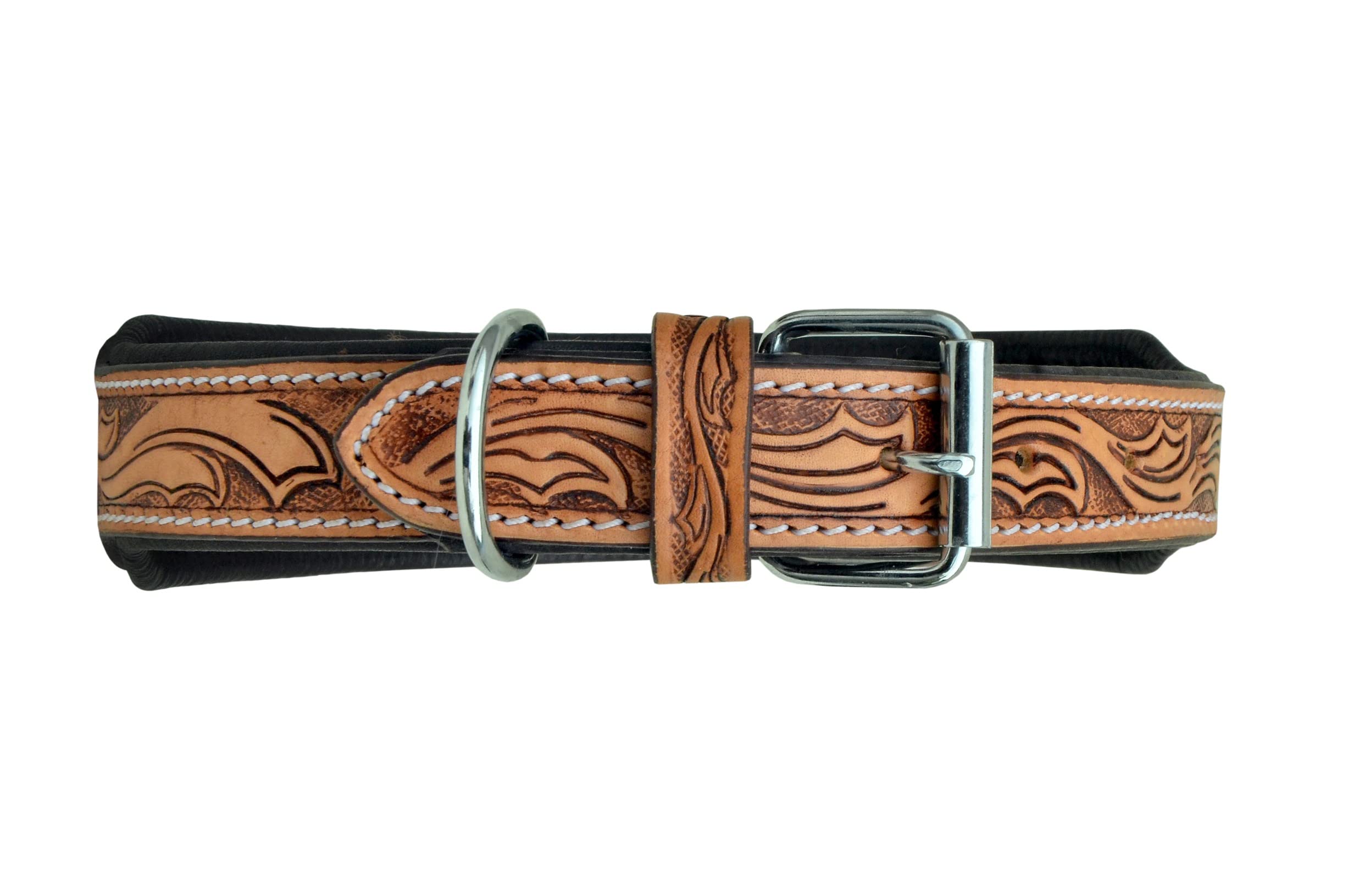 Leather Dog Collar Large Size Western Style Heavy Duty Hand Tooled Adjustable Beaded And Padded Soft For Puppies And Big Dogs 10