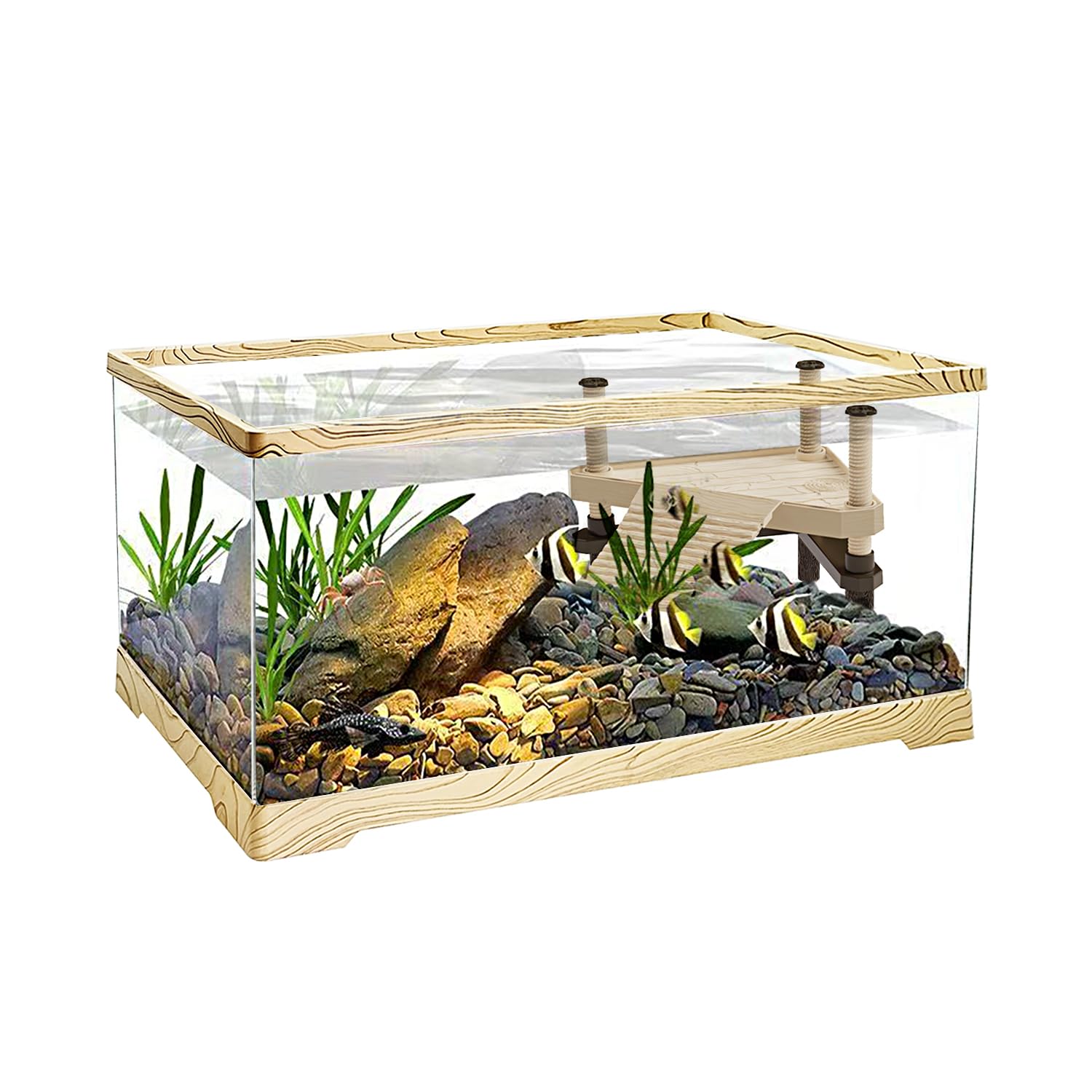 KAKOOTI Turtle Fish Tank with Turtle Basking Platform, 20 x 9.5 x 9.5 Aquatic Turtle Tank for Juvenile Turtle,Convenient Bottom 