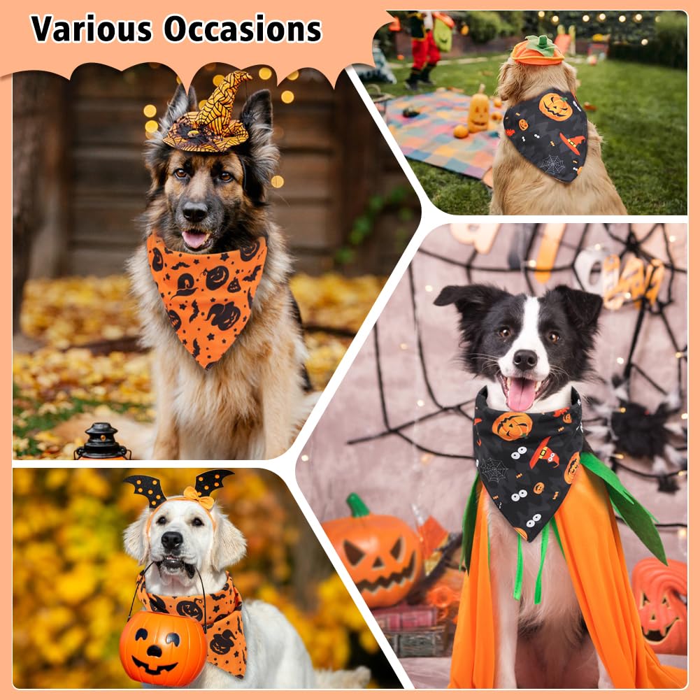 Szee Halloween Dog Bandanas, 2Pcs Witch And Pumpkin Double-Layer Dog Scarf For Small Medium And Large Pooch, Funny Halloween Cos