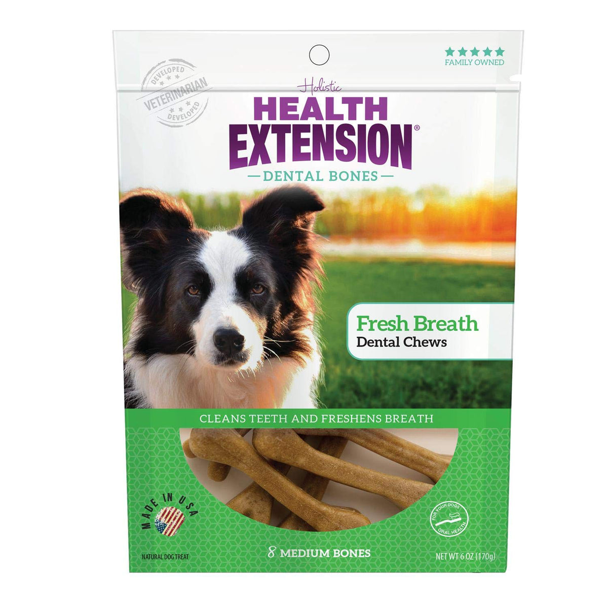 Health Extension Dog Chew Bone Treats, Puppy Training Treat, Medium Sticks For Dental Teeth Cleaning & Breath Freshener, Medium (Pack Of 8)