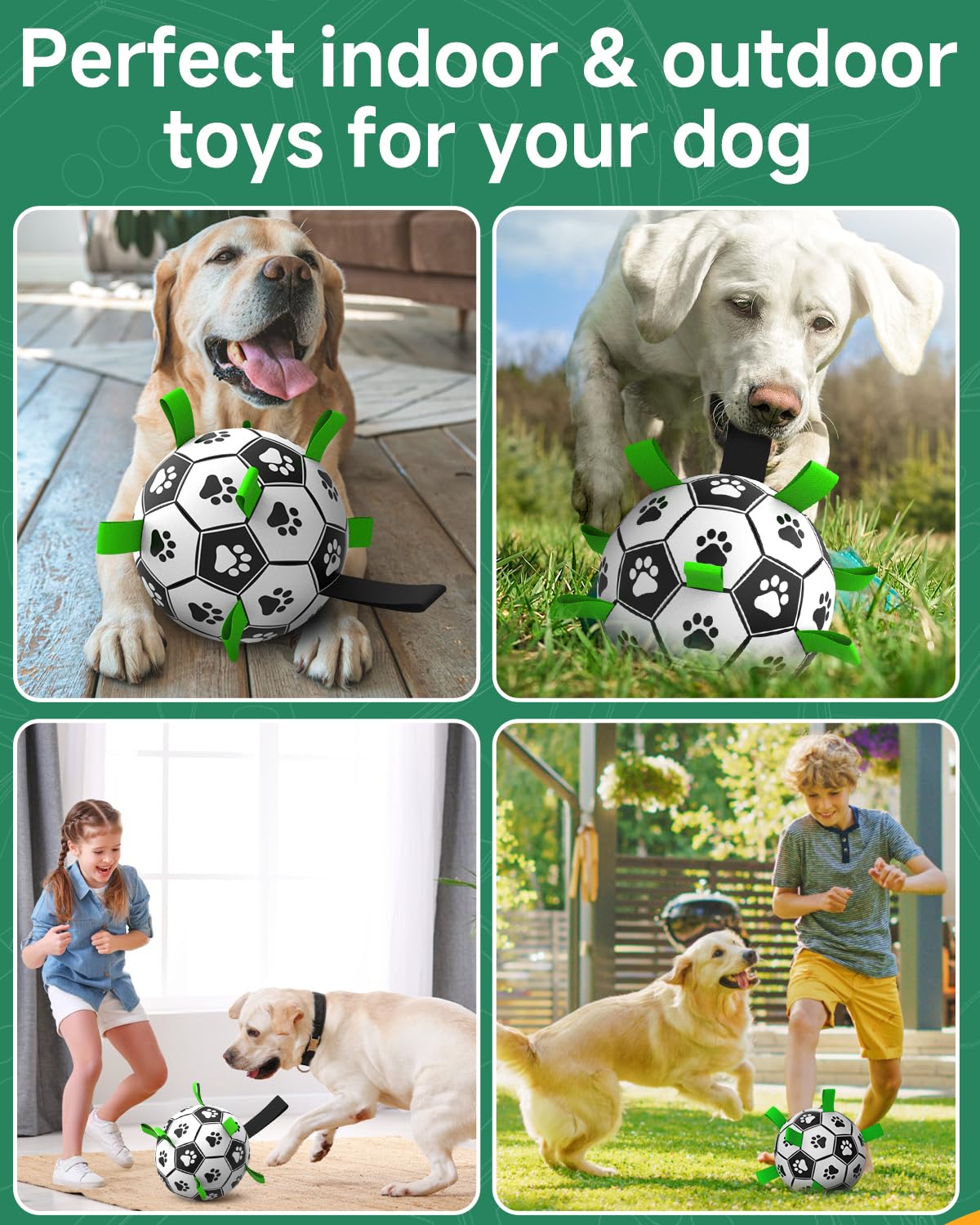 Qdan Dog Toys Soccer Ball With Straps - Durable Dog Balls For Giant Extra Large Dogs, Outdoor Dog Toys, Dog Water Toy, Herding Ball, Dog Birthday Gifts (10 Inch)
