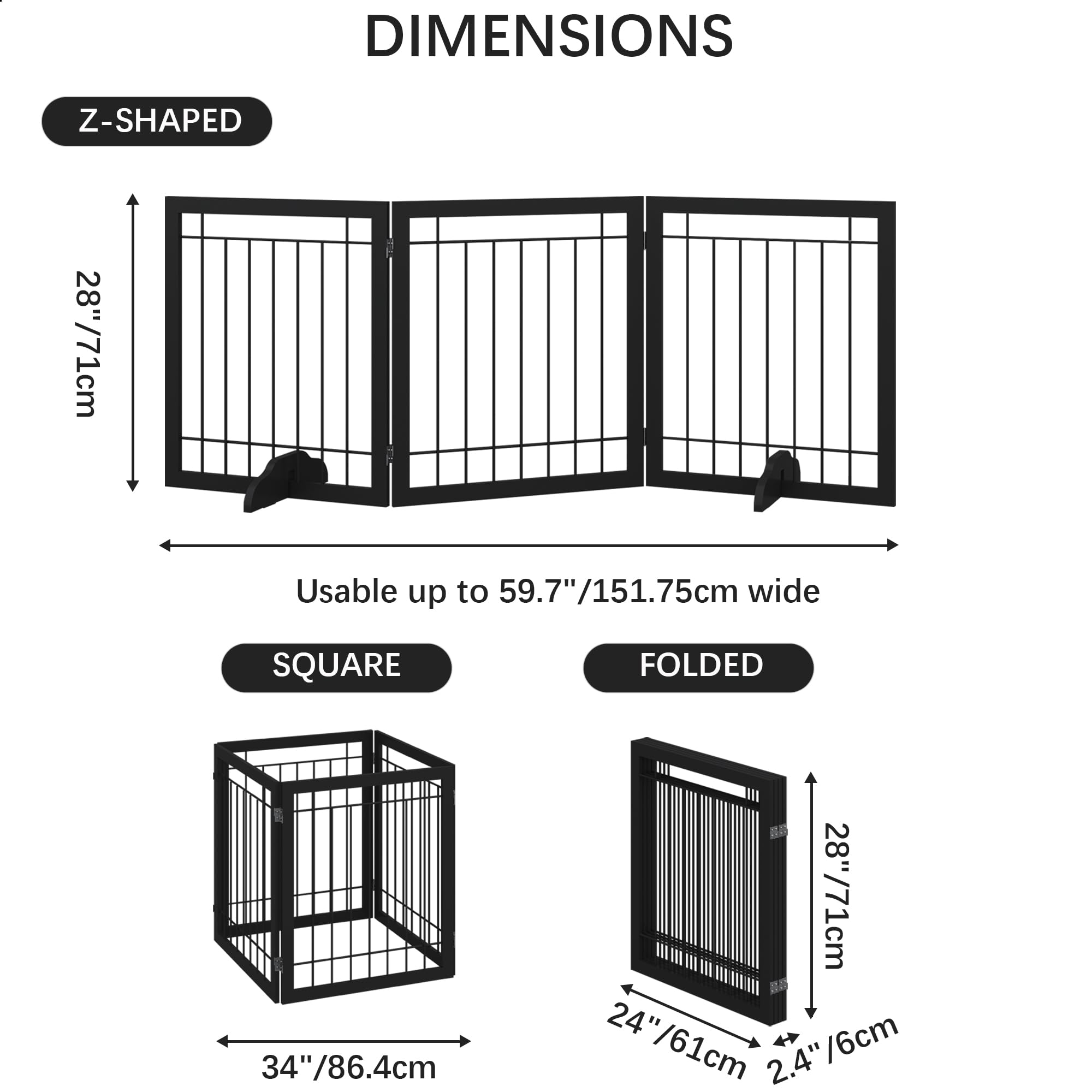 JSB 72-inch Extra Wide 28-inch Tall Dog gate, Freestanding Pet Gate for Halls, Stairs & Home, Pet Puppy Safety Dog Fence with 2P