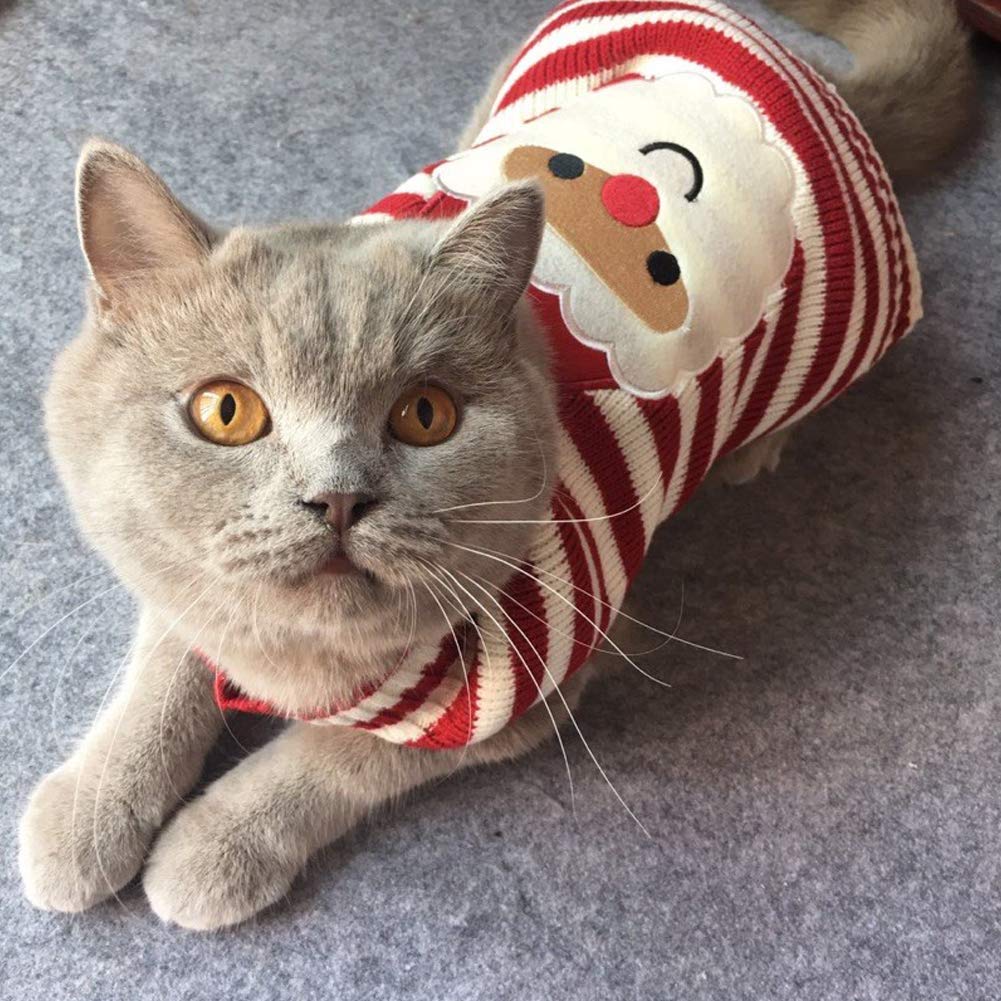 Bobibi Cat Sweater Christmas Santa Claus Pet Cat Winter Knitwear Warm Clothes Medium