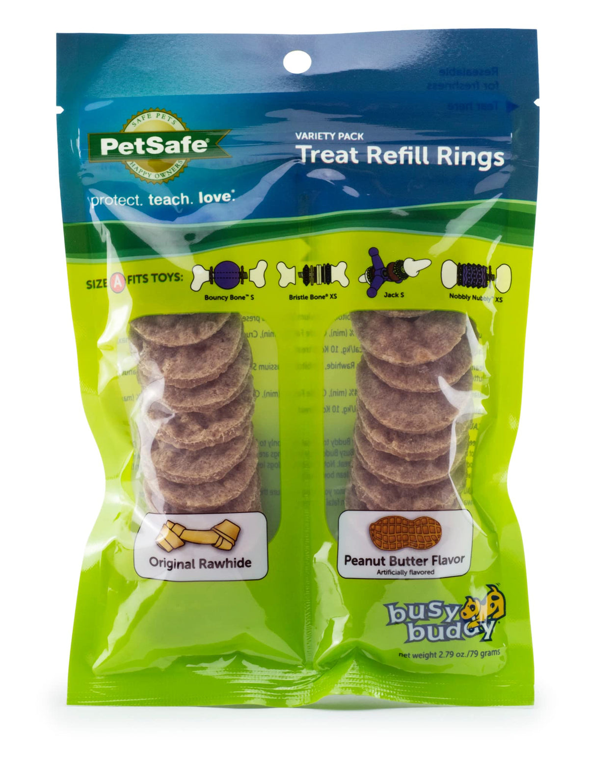 Petsafe® Rawhide Treat Ring Refills, Variety Pack, Size A, Original Rawhide And Peanut Butter Flavor, Replacement Treats Busy Buddy Treat Ring Holding Toys
