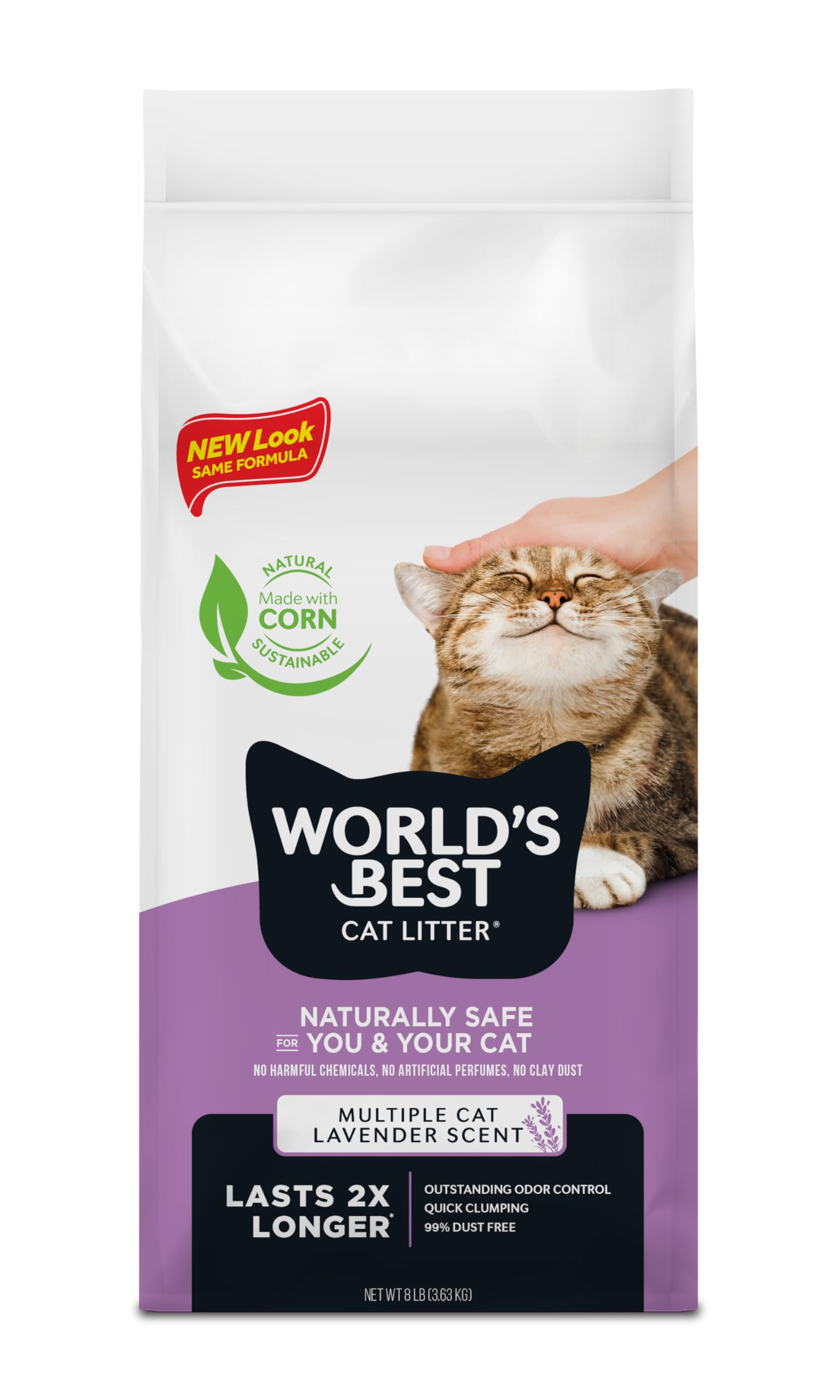 World'S Best Cat Litter Multiple Cat Lavender Scented 8-Pounds - Natural Ingredients, Quick Clumping, Flushable, 99% Dust Free &