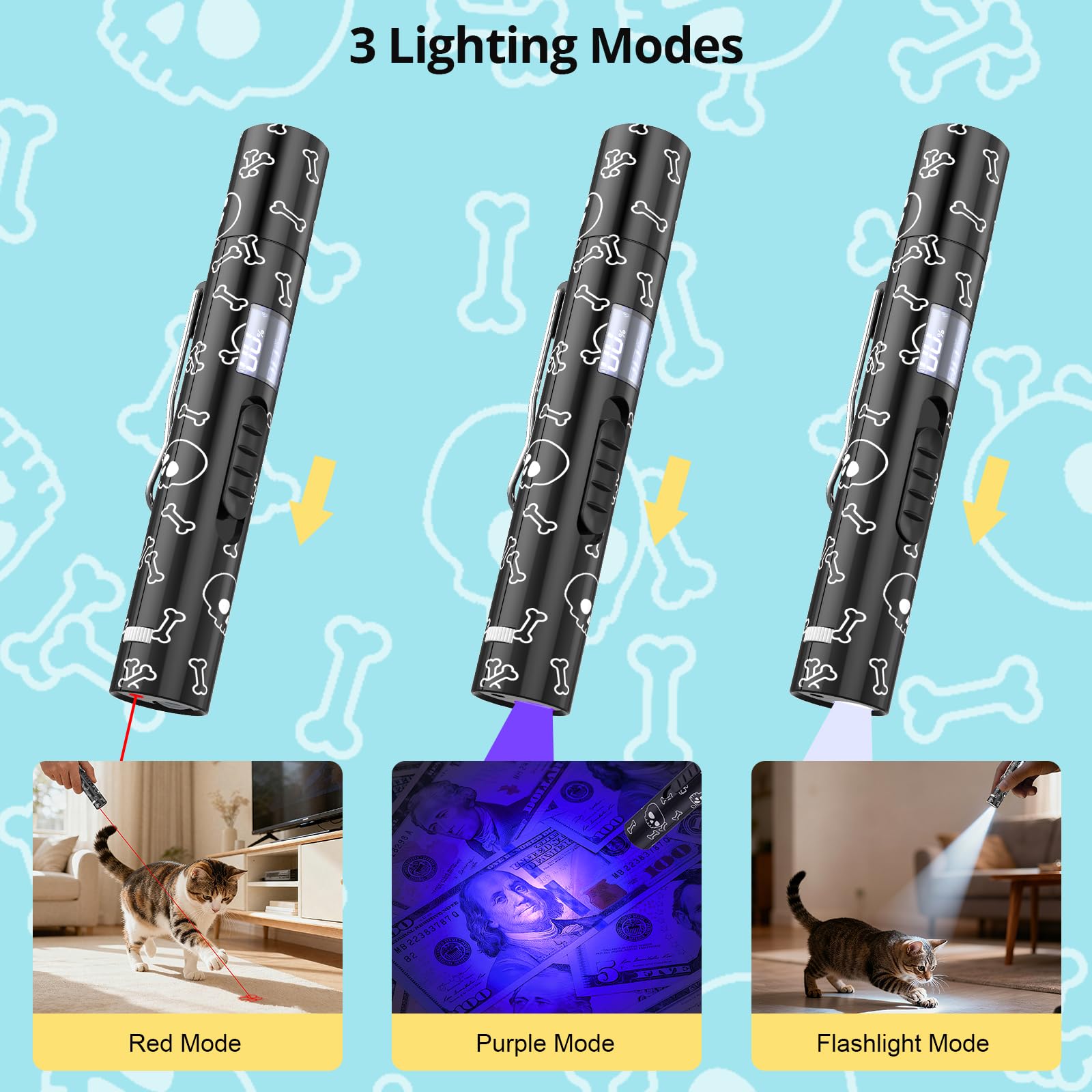 Cat Toy Pointer for Indoor Cats, Battery Level Display Screen, USB Rechargeable Kitten Toys with 7 Adjustable Patterns, Interact