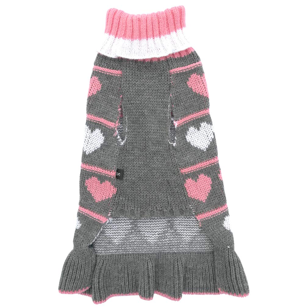 Jecikelon Pet Dog Long Sweaters Dress Knitwear Turtleneck Pullover Warm Winter Puppy Sweater Long Dresses (Grey Heart, Large)