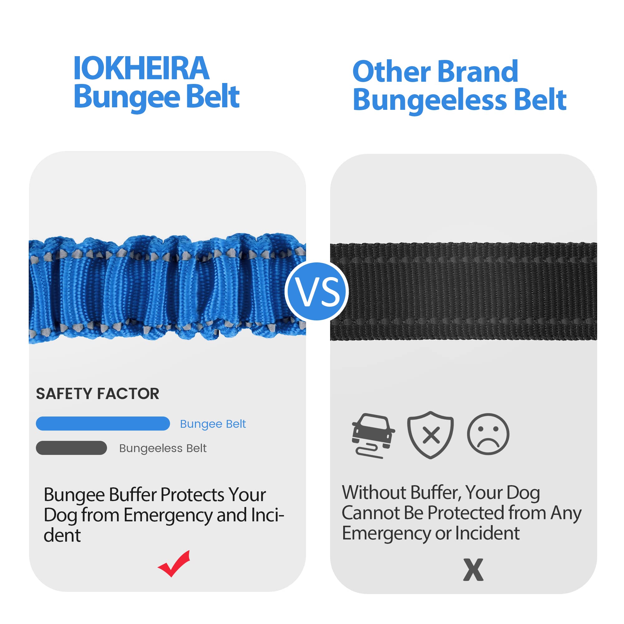 Iokheira Dog Seatbelt - Adjustable Reflective Bungee Car Seatbelt With Aluminum Swivel Carabiner