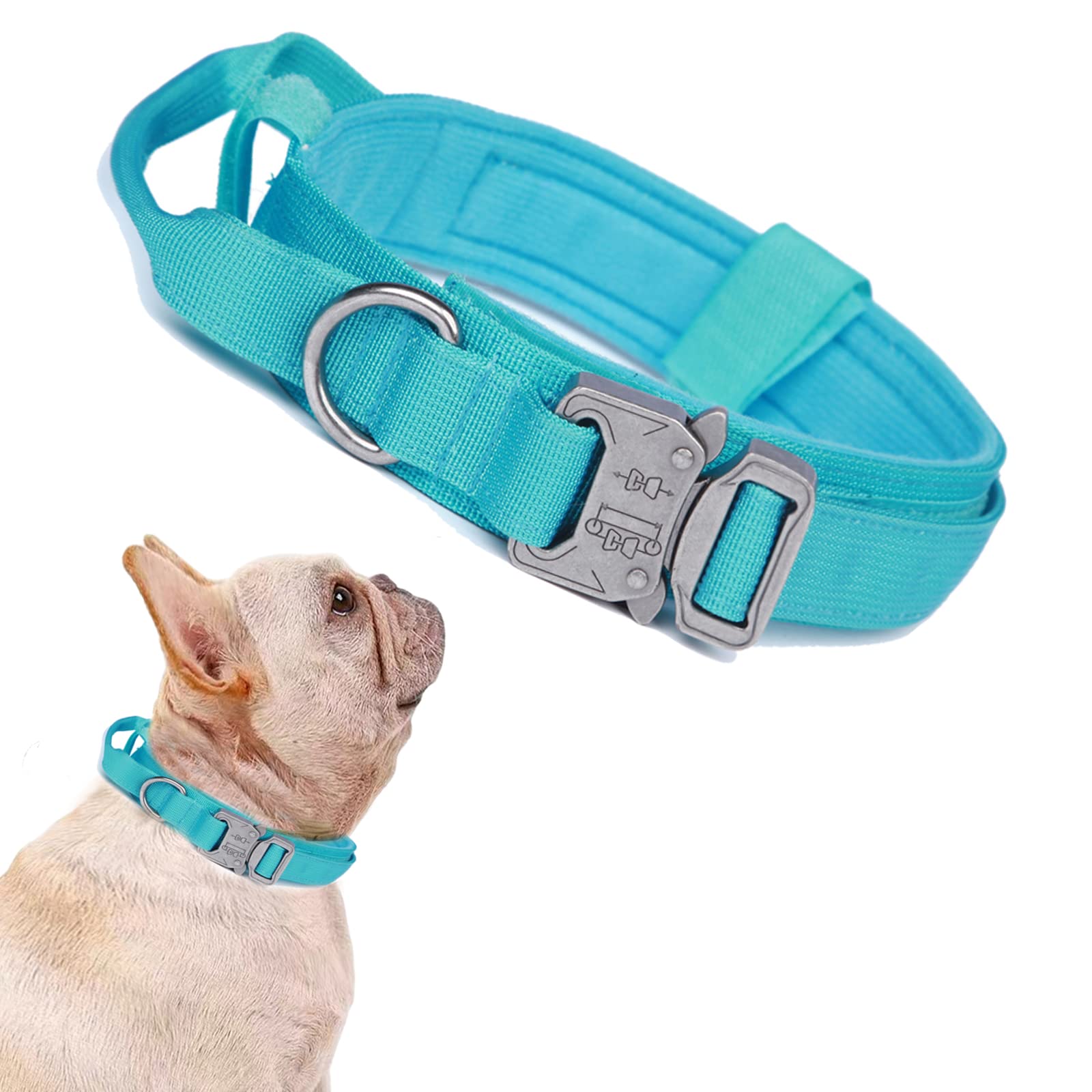 Tactical Dog Collar Military Dog Collar Adjustable Nylon Dog Collar Heavy Duty Metal Buckle With Handle For Dog Training (Blue,S)