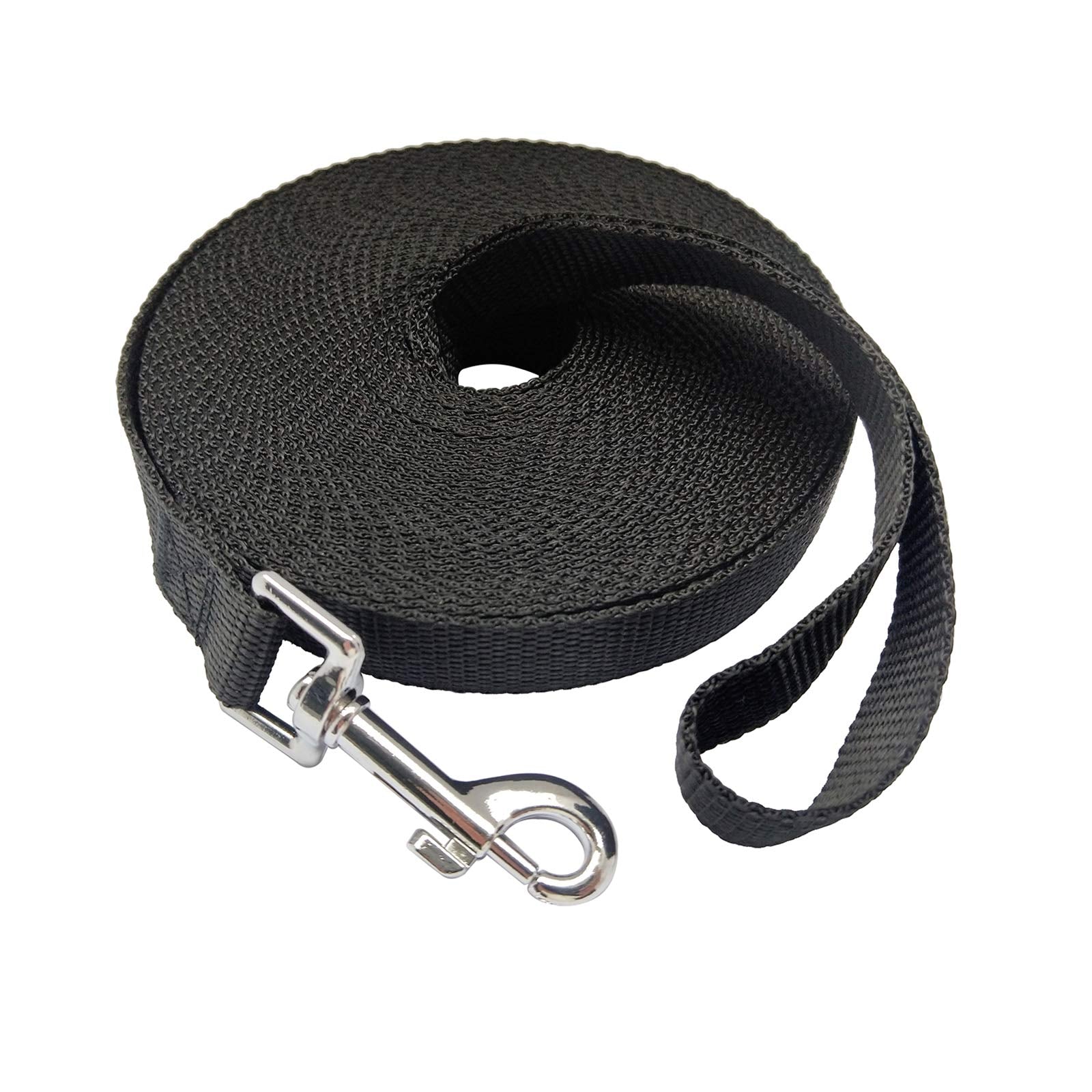 Nylon Training Dog Leash For Small Medium Large Dogs, 15Ft 20Ft 30Ft 50Ft Long Leash Dog/Puppy Lead For Obedience Recall Training, Camping (30Ft, Black)
