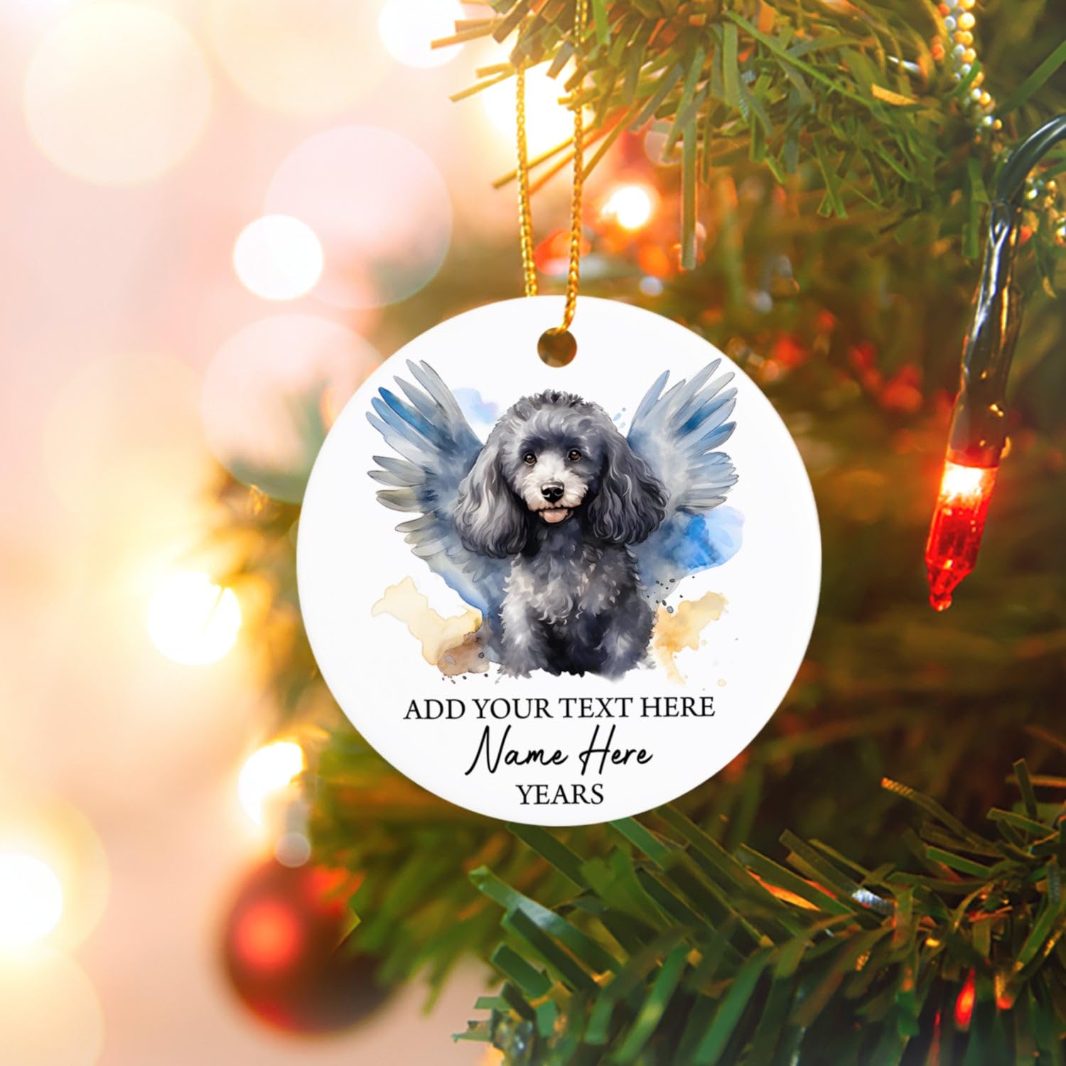 Personalized Poodle Angel Ornament, Poodle Dog Memorial Christmas Ornament, Custom Text Dog Name & Year Xmas Tree Hanging, Loss Of Pet Dog Sympathy Gifts, In Loving Memory Of Poodle Ornaments