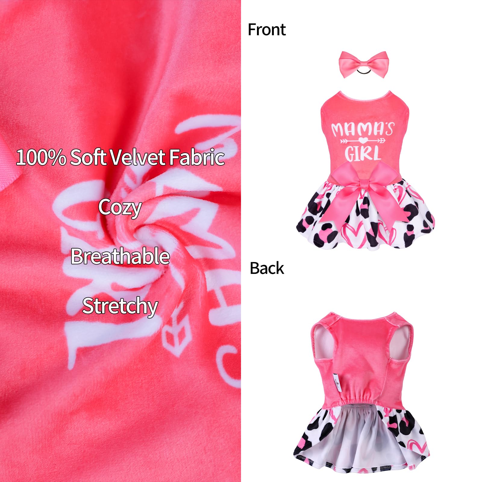Cutebone Dog Dresses Velvet Mama'S Girl Small Dogs Clothes Onesie Pet Apparel Girl Puppy Skirt With Bow Hair Rope Cva40Xxs-D