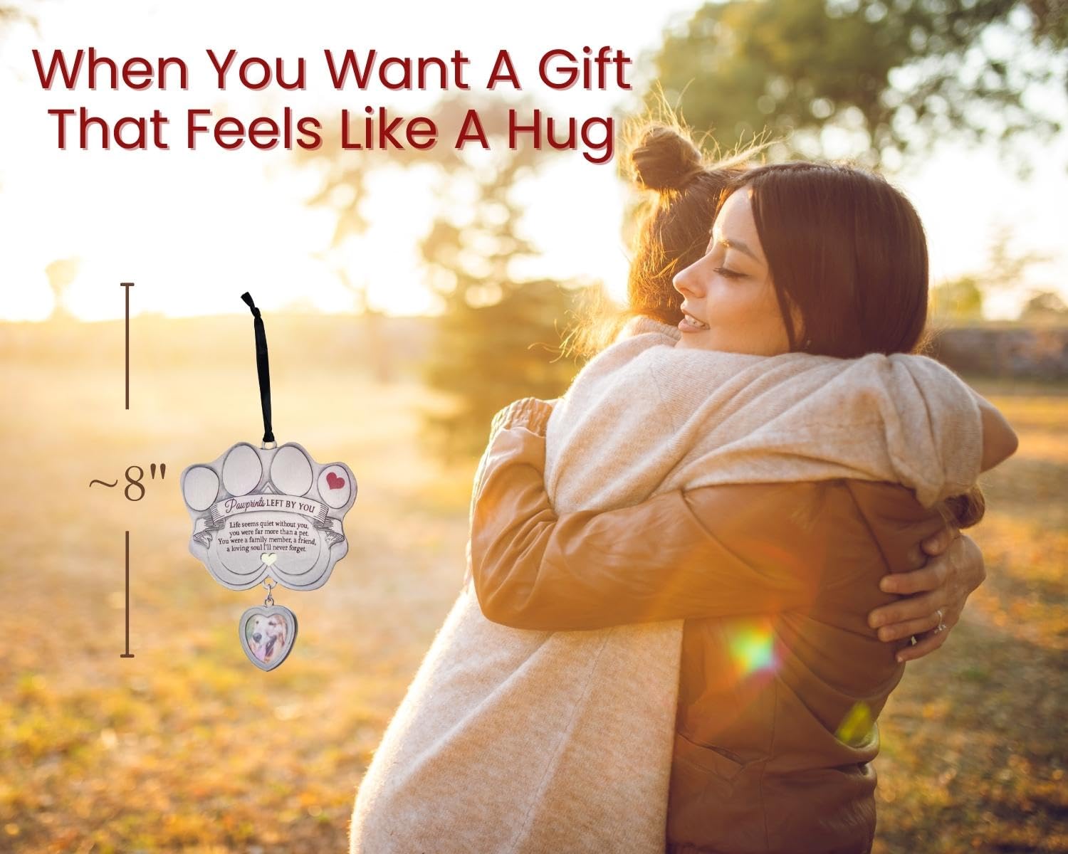 Pet Memorial Ornament - 3' Metal Casted Paw Print Design Ornament With Photo Charm - Beautiful Remembrance Gift For A Grieving Pet Owner - Includes Pawprints Left By You Poem Card