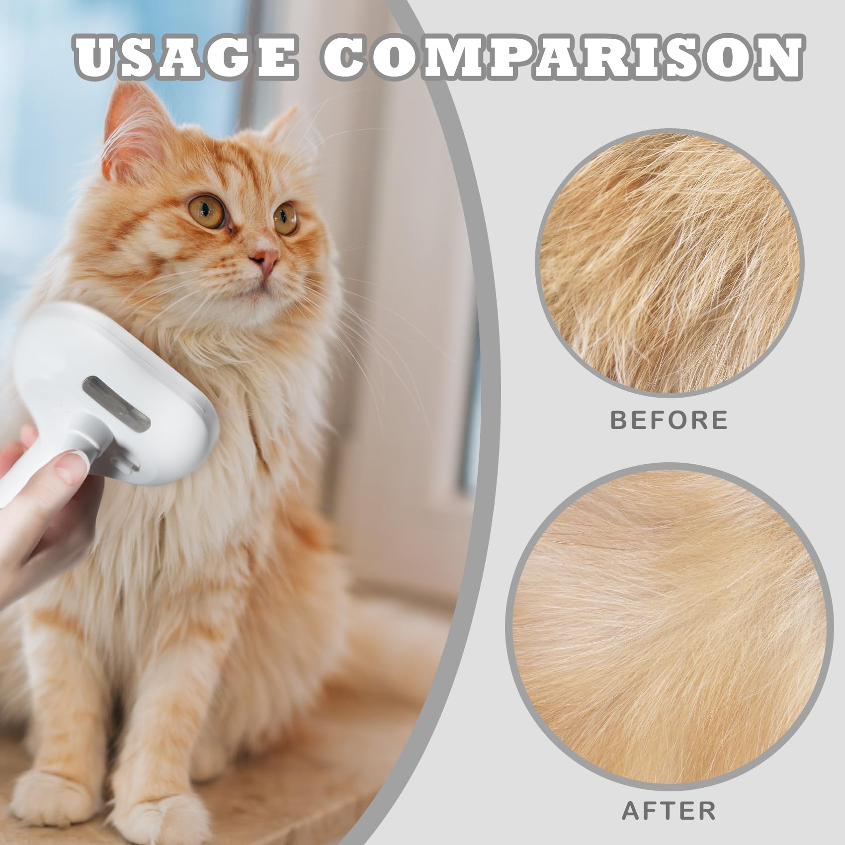 Spray Cat Brush For Shedding - Pet Hair Removal Comb With Water Tank And Release Button, Cat/Dog Steam Brush, Cat Bath Brush, Pe